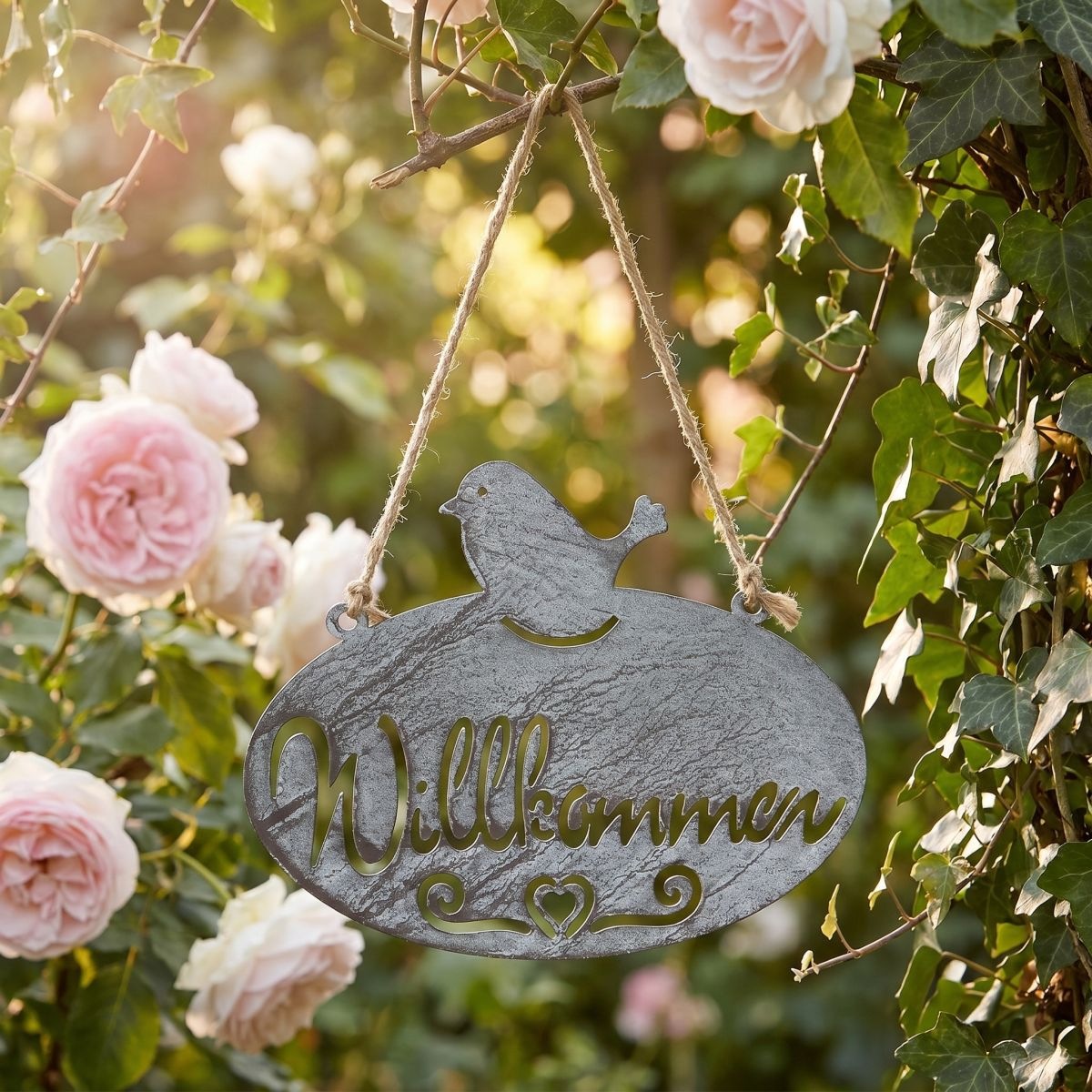 Ambiente Haus Gartenstecker »Willkommen Schild mit Vogel (B) 20cm«