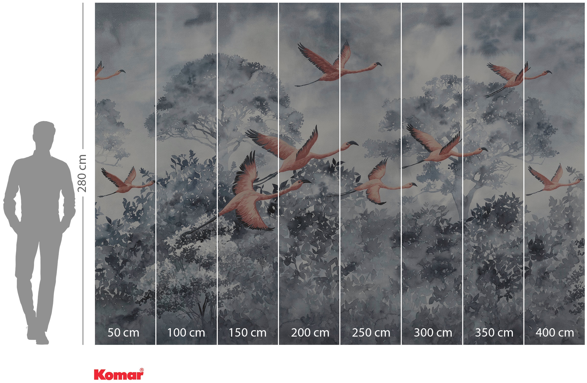 Komar Vliestapete »Digitaldruck Vlies -  Flamingos in the Sky - Grösse 400 x 280 cm« bedruckt glatt Wohnzimmer, Schlafzimmer