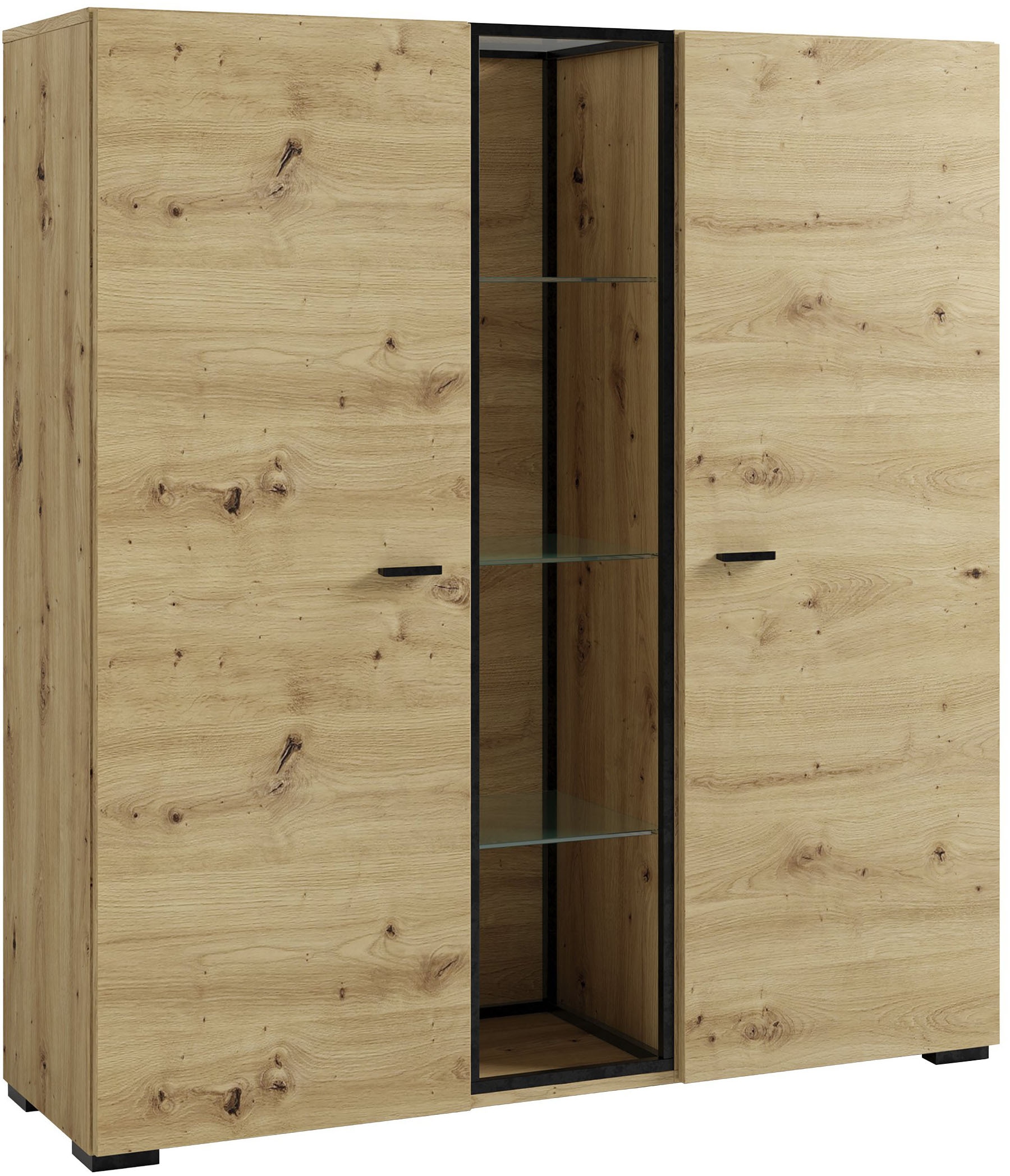 Image of byLIVING Highboard "FRAME" Artisan Eiche, 9 Fächer, offene Fächer mit Glasböden im Metallrahmen