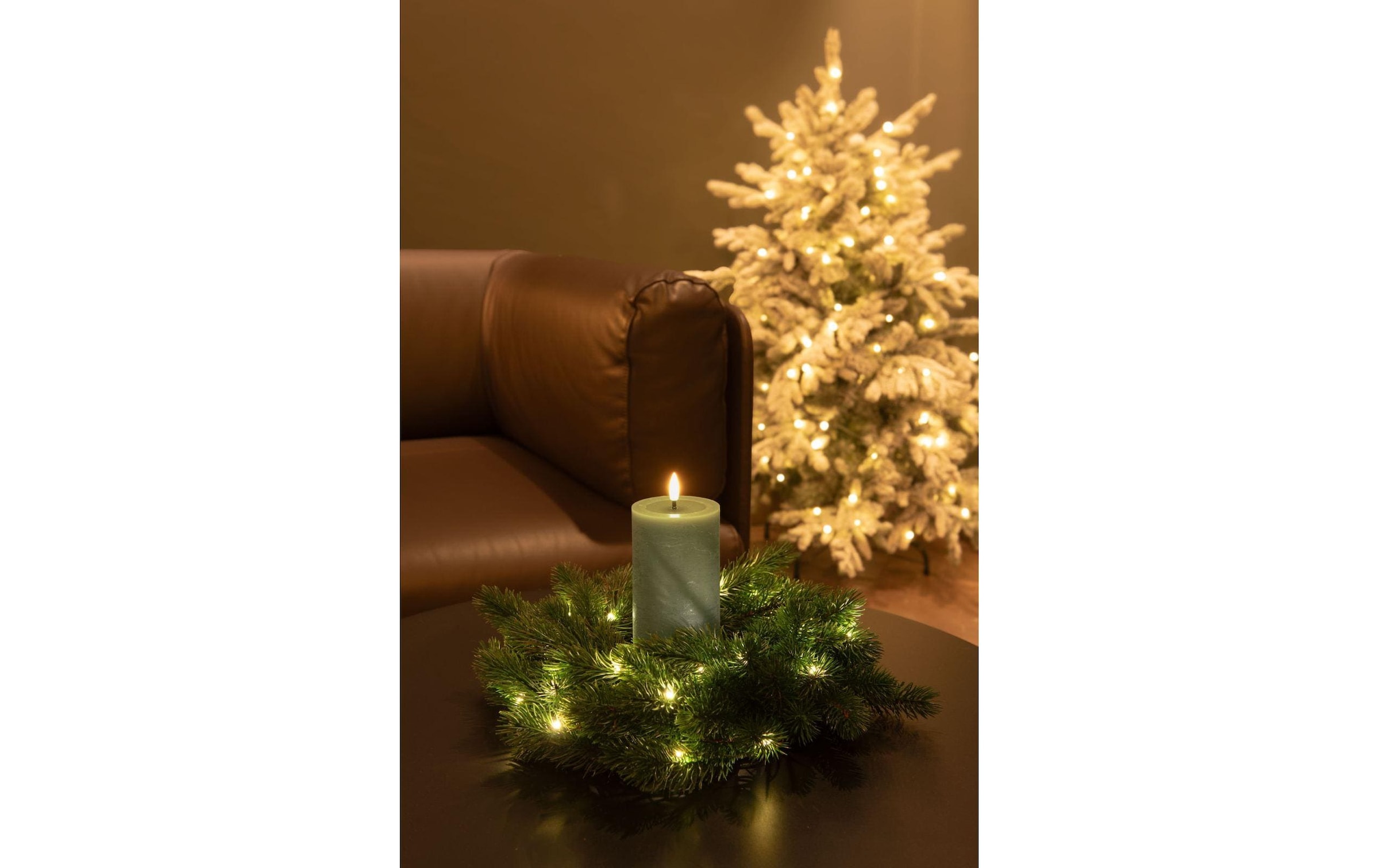 STT LED-Kerze »Flat Candle Set Wachs, Grün, 10 / 13.5 / 17 cm«