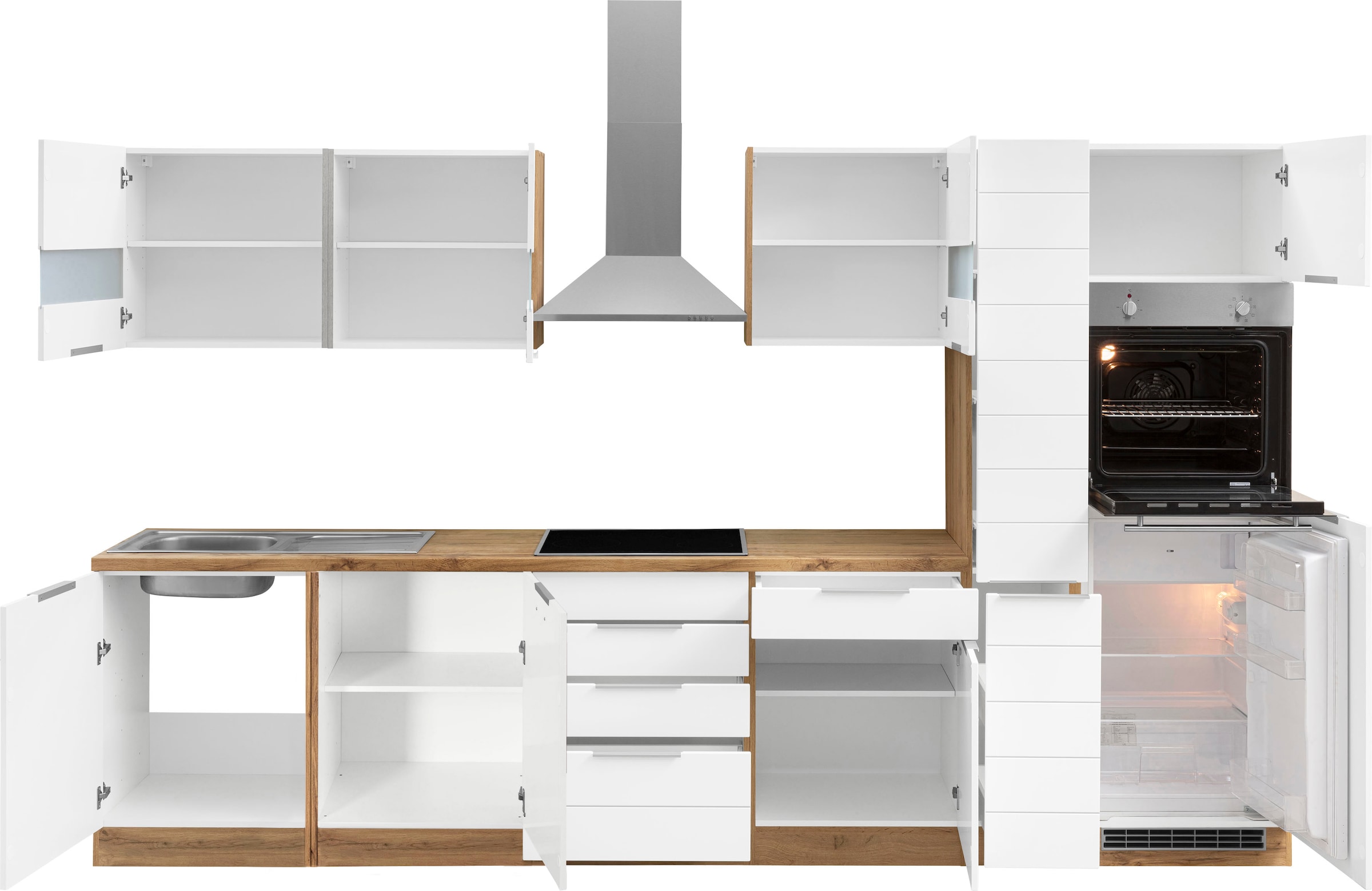 KOCHSTATION Kitchenette »KS-Luhe« largeur 330 cm, avec ou sans appareils électroménagers au choix, façades en MDF fraisées