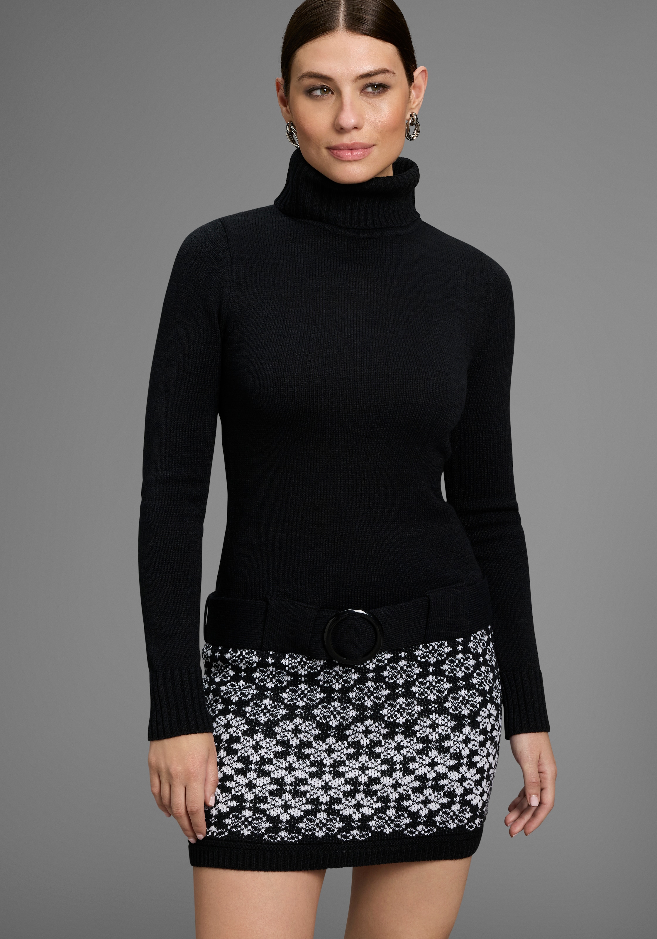 Image of Melrose Strickkleid in enger Form, Mini-Länge mit Gürtel