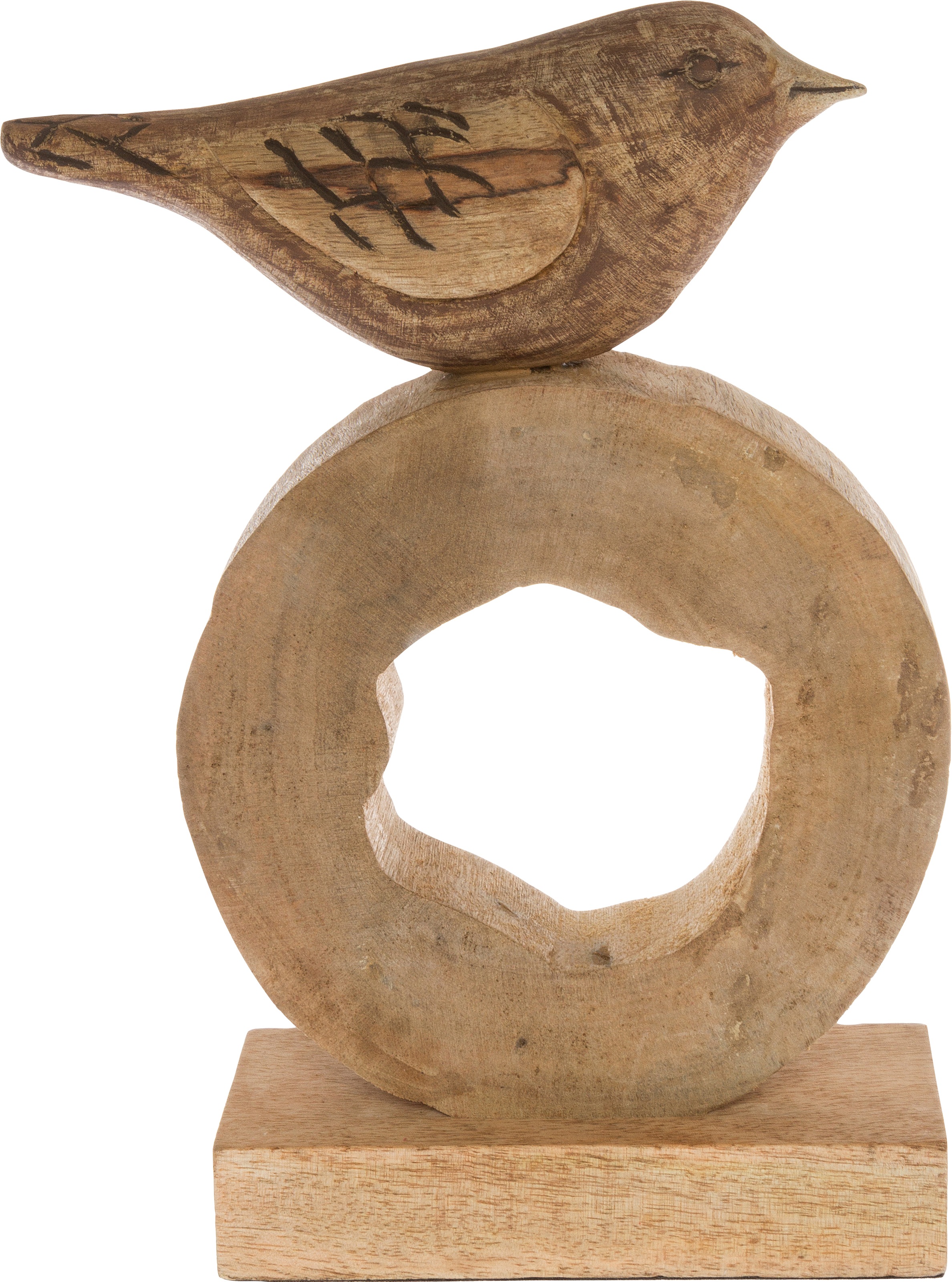 Image of Myflair Möbel & Accessoires Dekoobjekt, Skulptur, natur, Höhe 32 cm, aus Holz, Vogel auf Ring, Wohnzimmer bei Ackermann Versand Schweiz