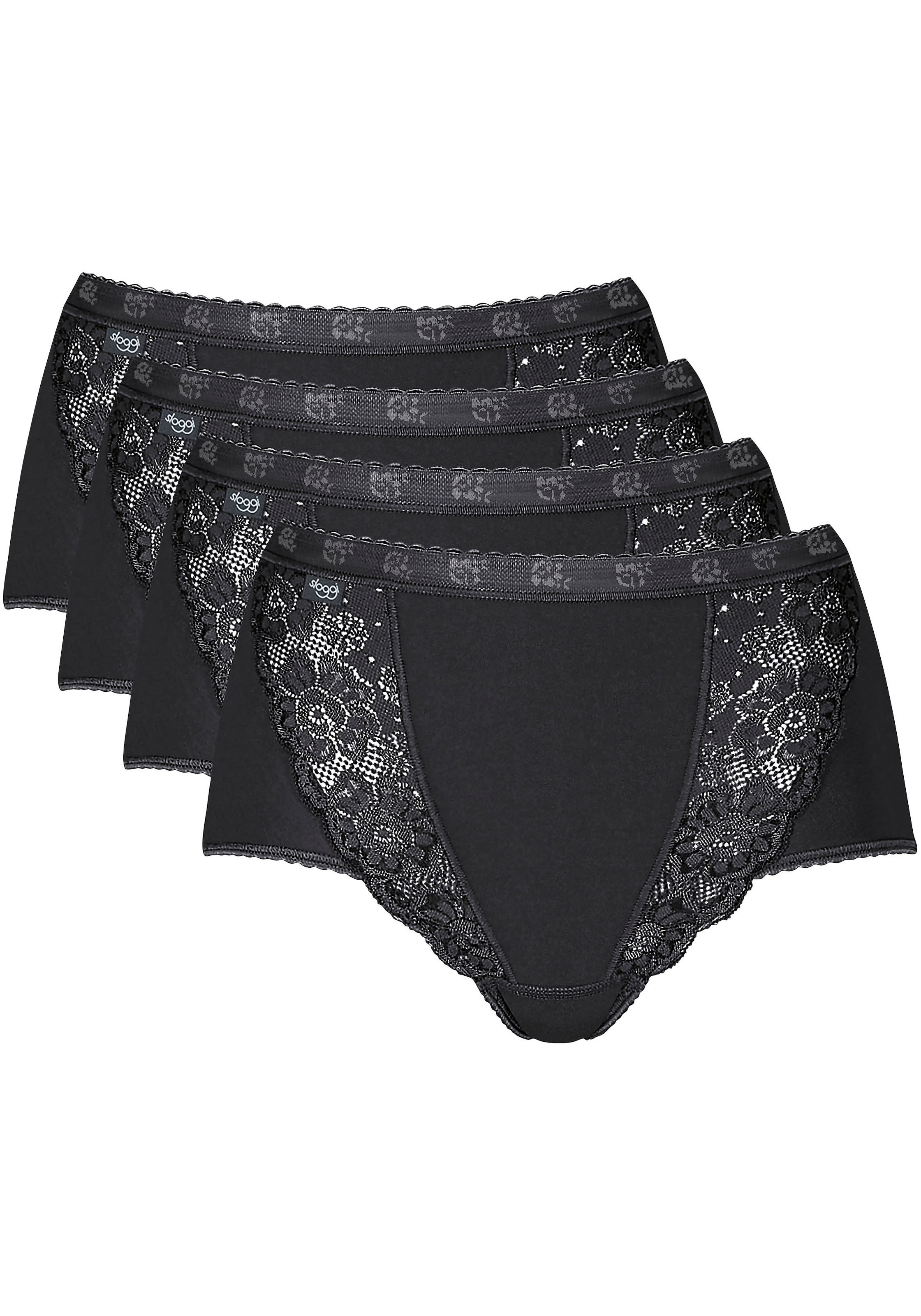 Image of sloggi Maxislip "Chic" 4er Pack, elastische Spitzeneinsätze, feminin, Baumwollmix, elastisch