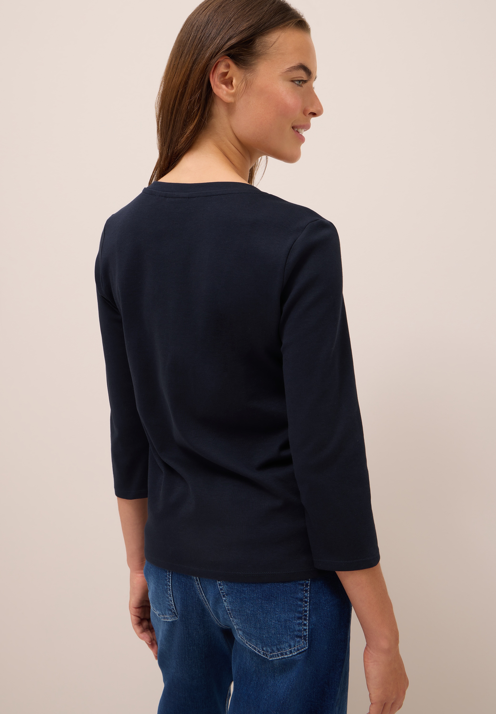 Cecil 3/4-Arm-Shirt mit V-Ausschnitt, unifarben