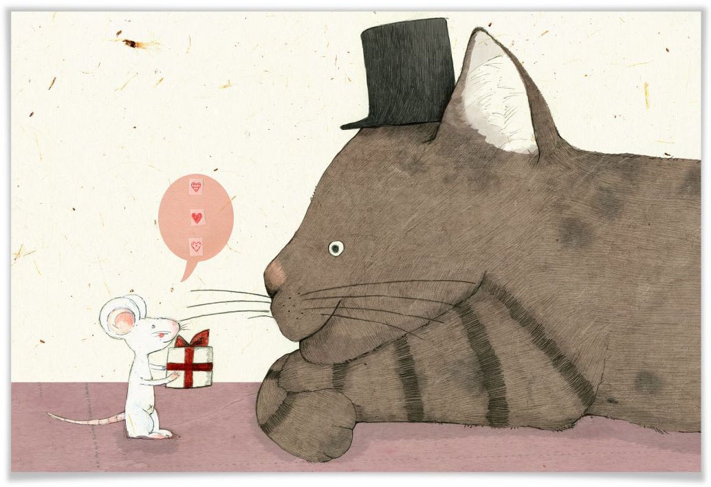 Wall-Art Poster »Loske Katze und Maus Geschenk«, Tiere, (1 St.), Poster ohne Bilderrahmen