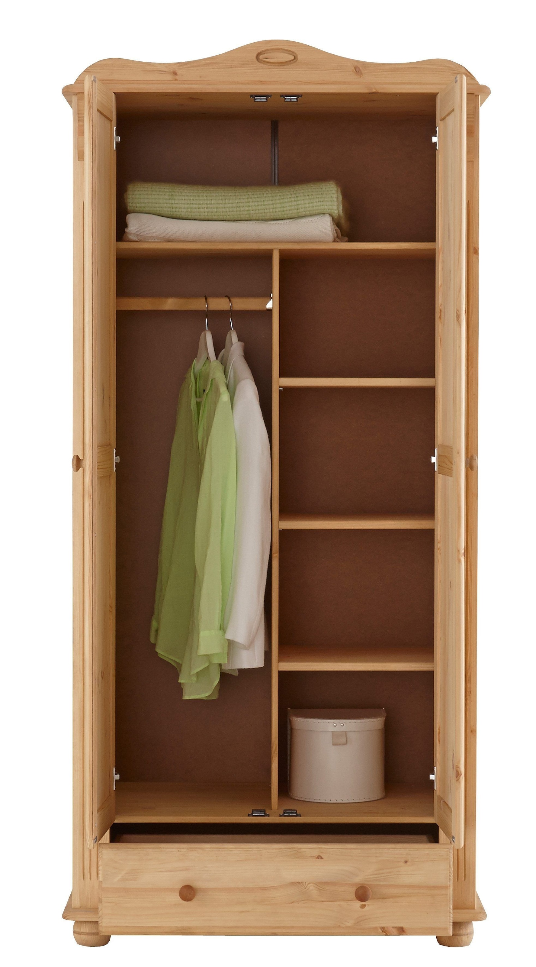 GOODproduct »Adele« 4 Breiten: 92/130/169/207  H/T ca. 191/54 cm,  aus massiver Kiefer,Spiegel beim 4-und 5-trg.Schrank, Innenausstattung