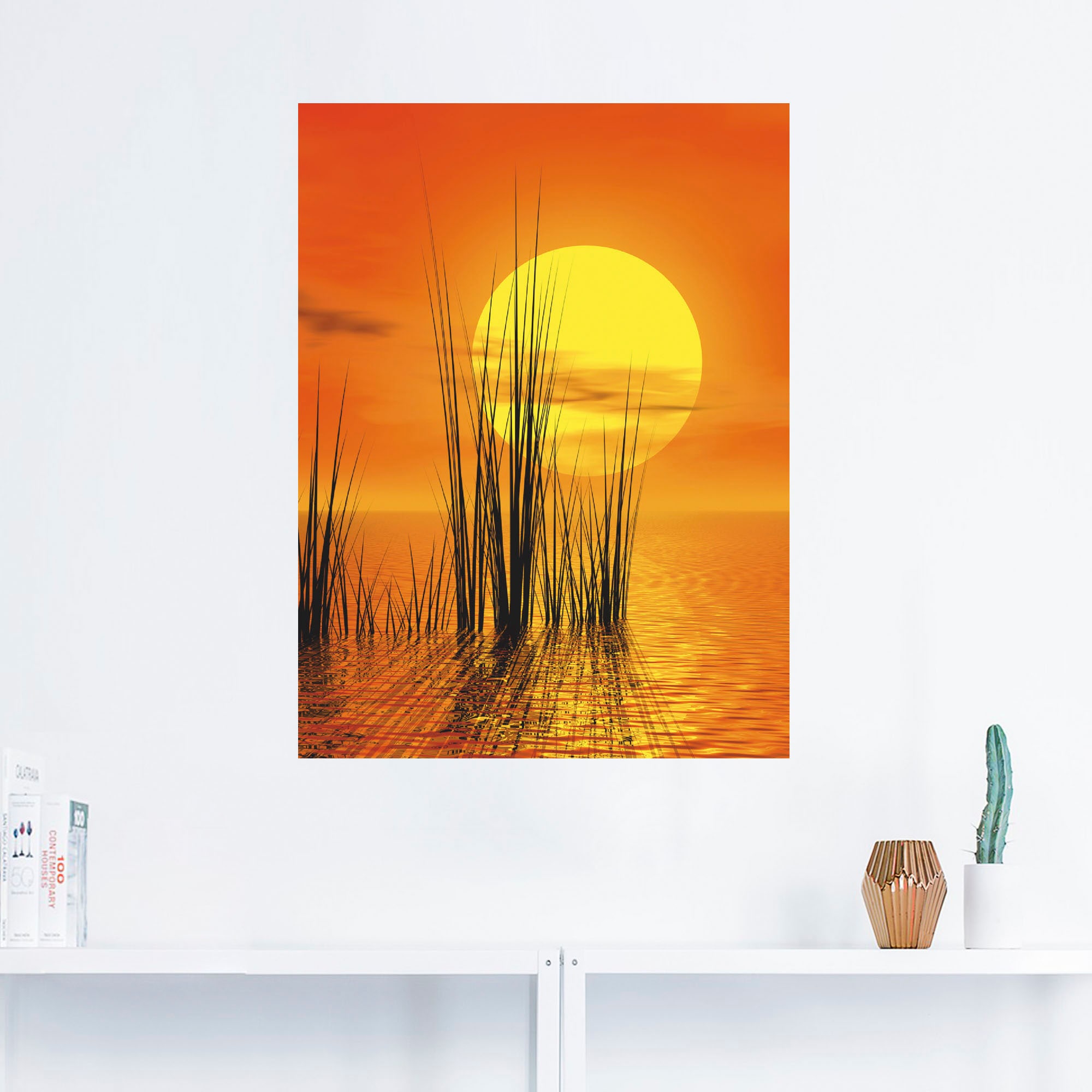 Artland Wandbild »Sonnenuntergang mit Schilf«, Sonnenaufgang & -untergang, (1  St.), als Leinwandbild, Wandaufkleber oder Poster in versch. Grössen  maintenant