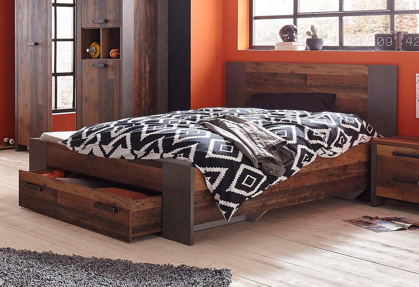 FORTE Bett »Clif, Jugendbett, Belastbarkeit 120 KG, Schubkasten optional« Liegefläche 140cmx200cm,  Industrial Design