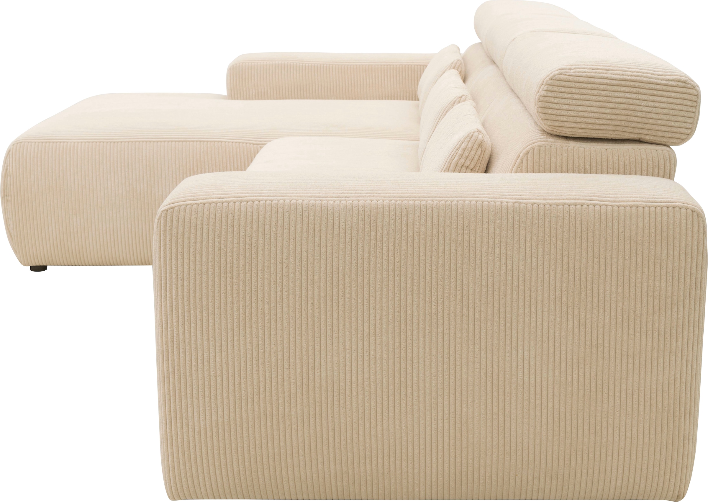 DOMO collection Ecksofa »Brandon B/T: 289/177 cm, belastbar bis 140kg/ Sitz, L-Form«, ohne Sitztiefenverstellung, Cord, creme