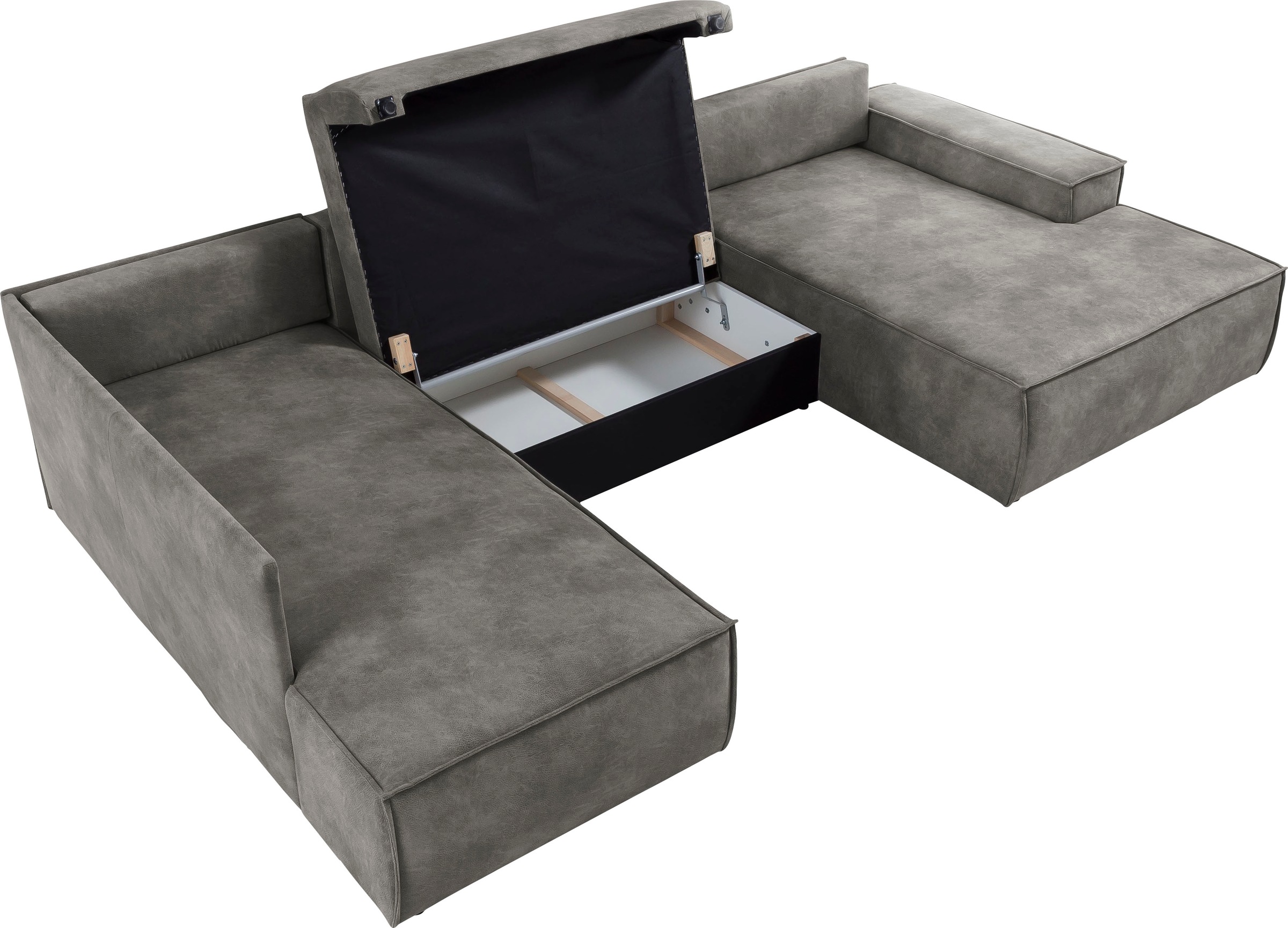 Home affaire Wohnlandschaft »SHERWOOD 329 cm, U-Form, Schlafsofa,«, Schlaffunktion m. Bettkasten (194x139 cm), Cord, Vintage, Samtvelours