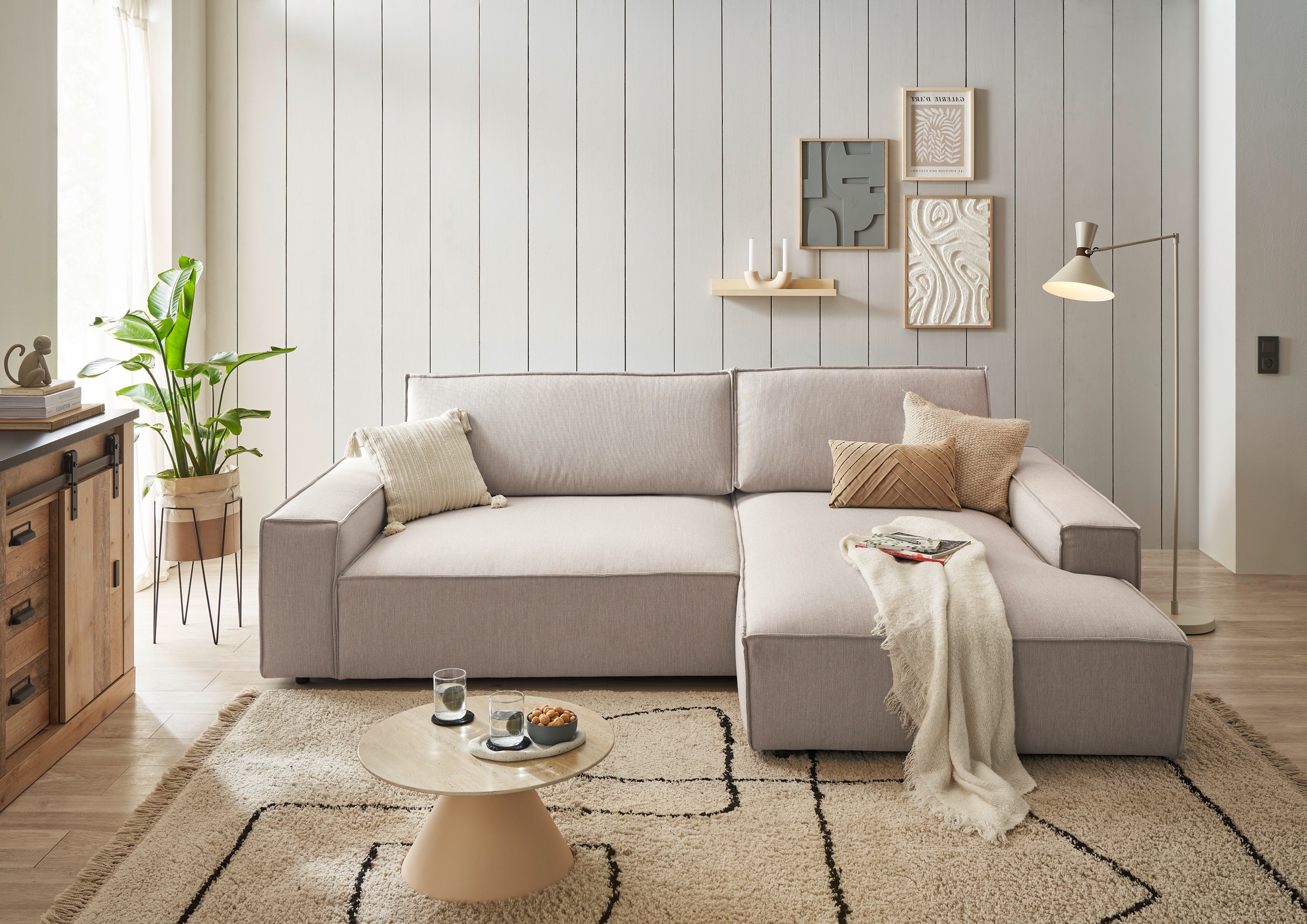 Home affaire Ecksofa »NEU: SHERWOOD XXL 284, Big-Sofa L-Form, tiefe Sitzfläche 95 cm, Cord«, Recamiere rechts/links, als Schlafsofa stellbar, Cord u. Leinenoptik
