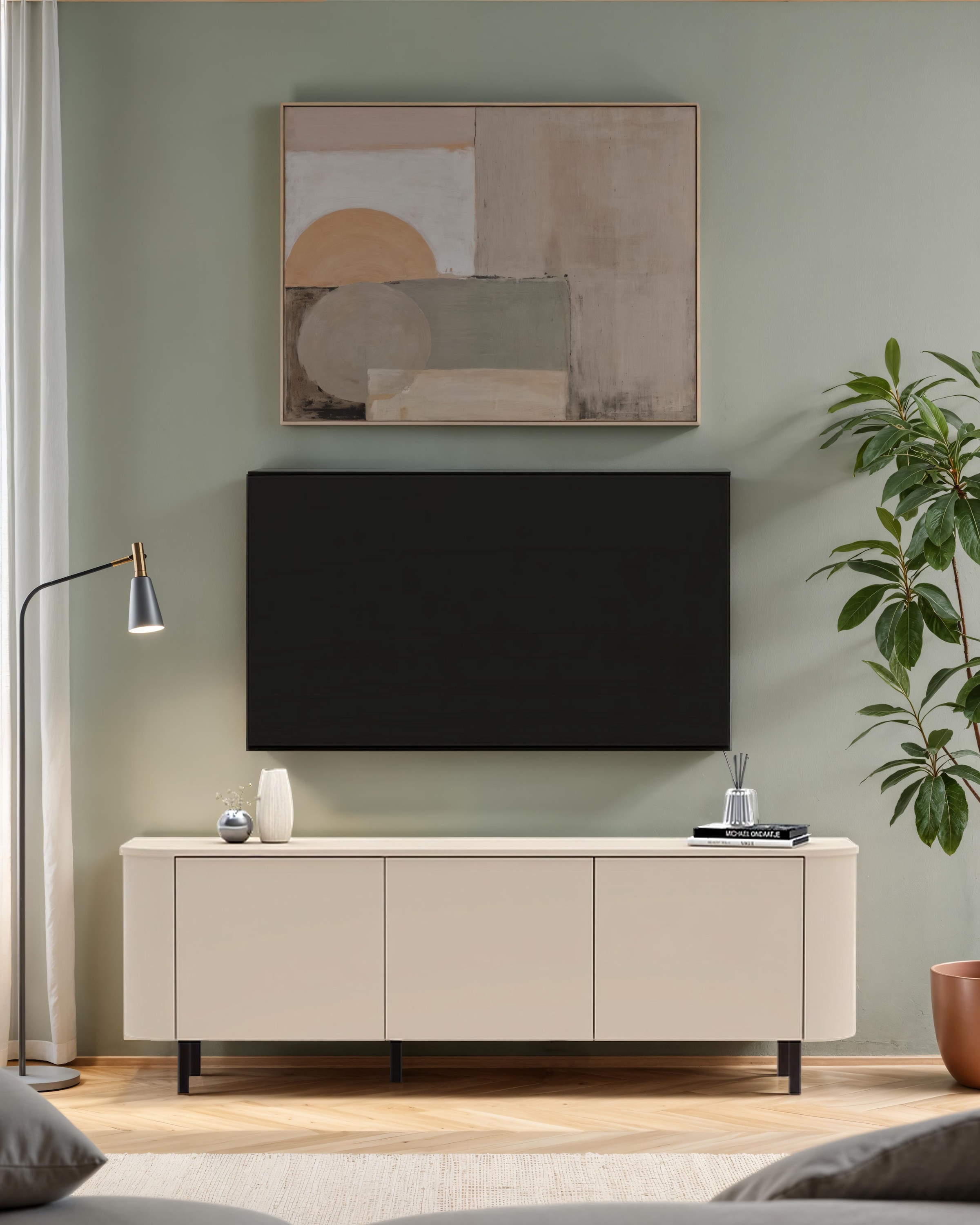 INOSIGN Lowboard »Lido, 181 cm breit, 3 Türen, TV-Schrank, TV-Kommode, Medienboard« Formgebogenes MDF, Stirnseiten mit Rundung, Push-to-open, Metallfüsse