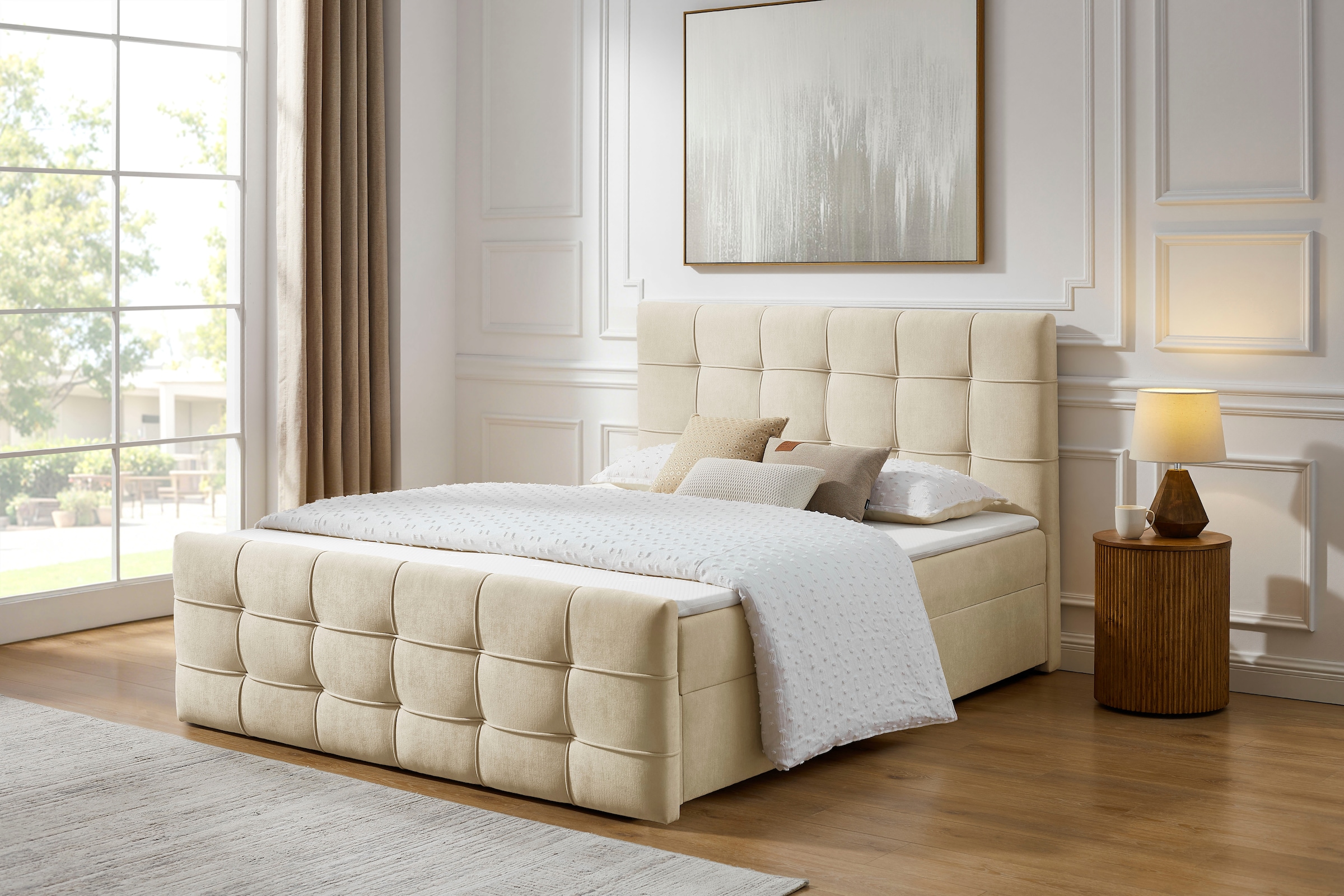 GOODproduct Boxbett »LILIENNE, Polsterbett mit Bettkasten und Taschenfederkernmatratze H3« mit Kaltschaumtopper, Chenille-Bezug, 160x200 & 180x200 cm