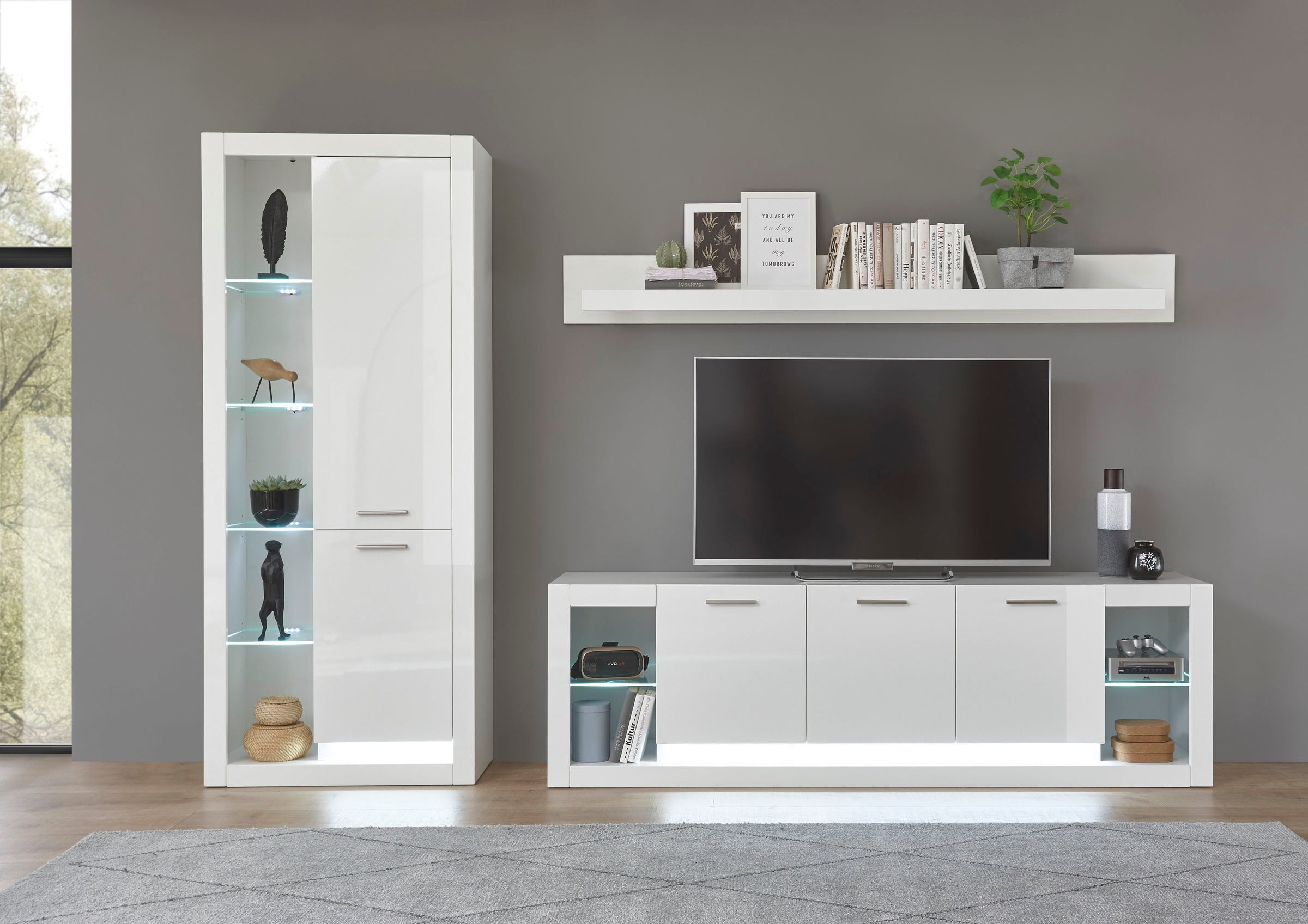 Image of Home affaire Wohnwand "Meran" Stauraumvitrine, Lowboard, Wandregal, 3 Stk. tlg.