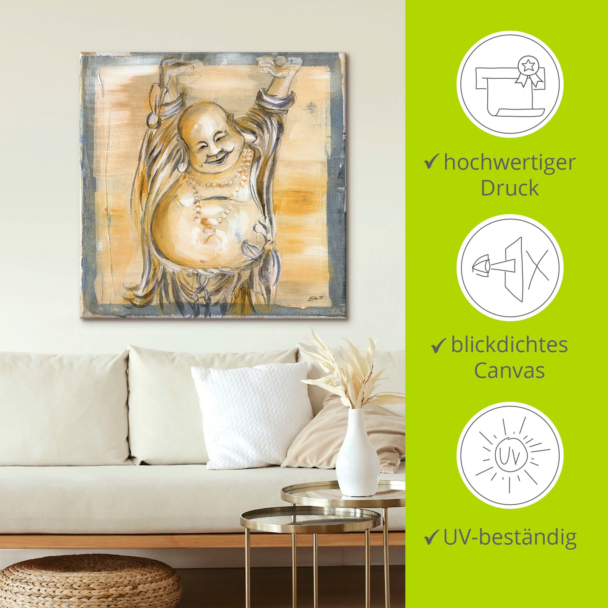 Artland Wandbild »Fröhlicher Buddha II«, Religion, (1 St.), als Alubild, Outdoorbild, Leinwandbild, Poster, Wandaufkleber