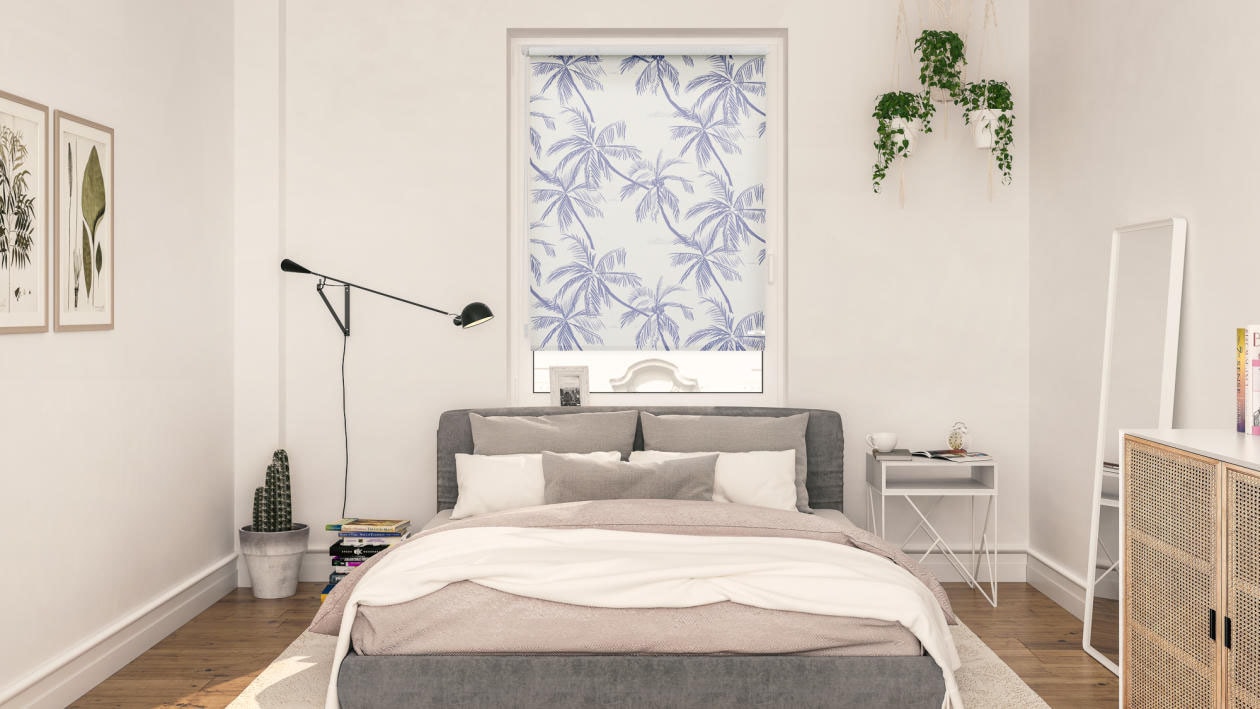 LICHTBLICK ORIGINAL Seitenzugrollo »Rollo Klemmfix, ohne Bohren, blickdicht, Blueprint Palms - Blau«, blickdicht, Sichtschutz-Blendschutz, freihängend