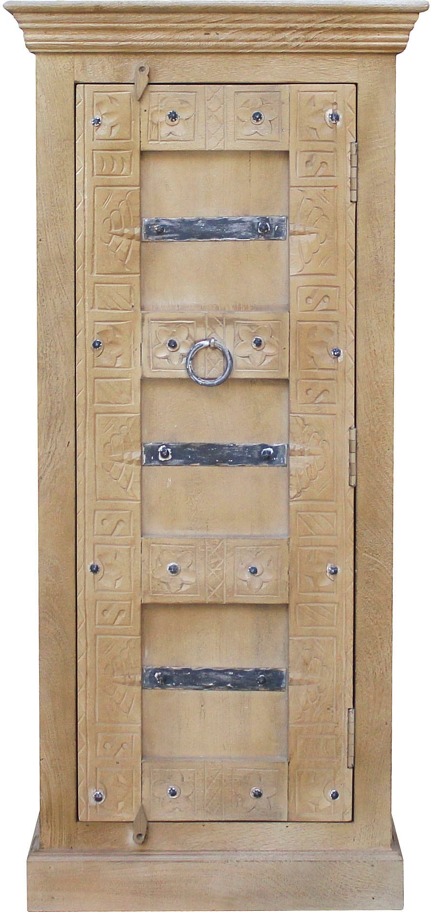 Image of SIT Highboard "Krakau aus Mangoholz mit Schnitzereien & 1 Tür" Aufwendige Schnitzfront