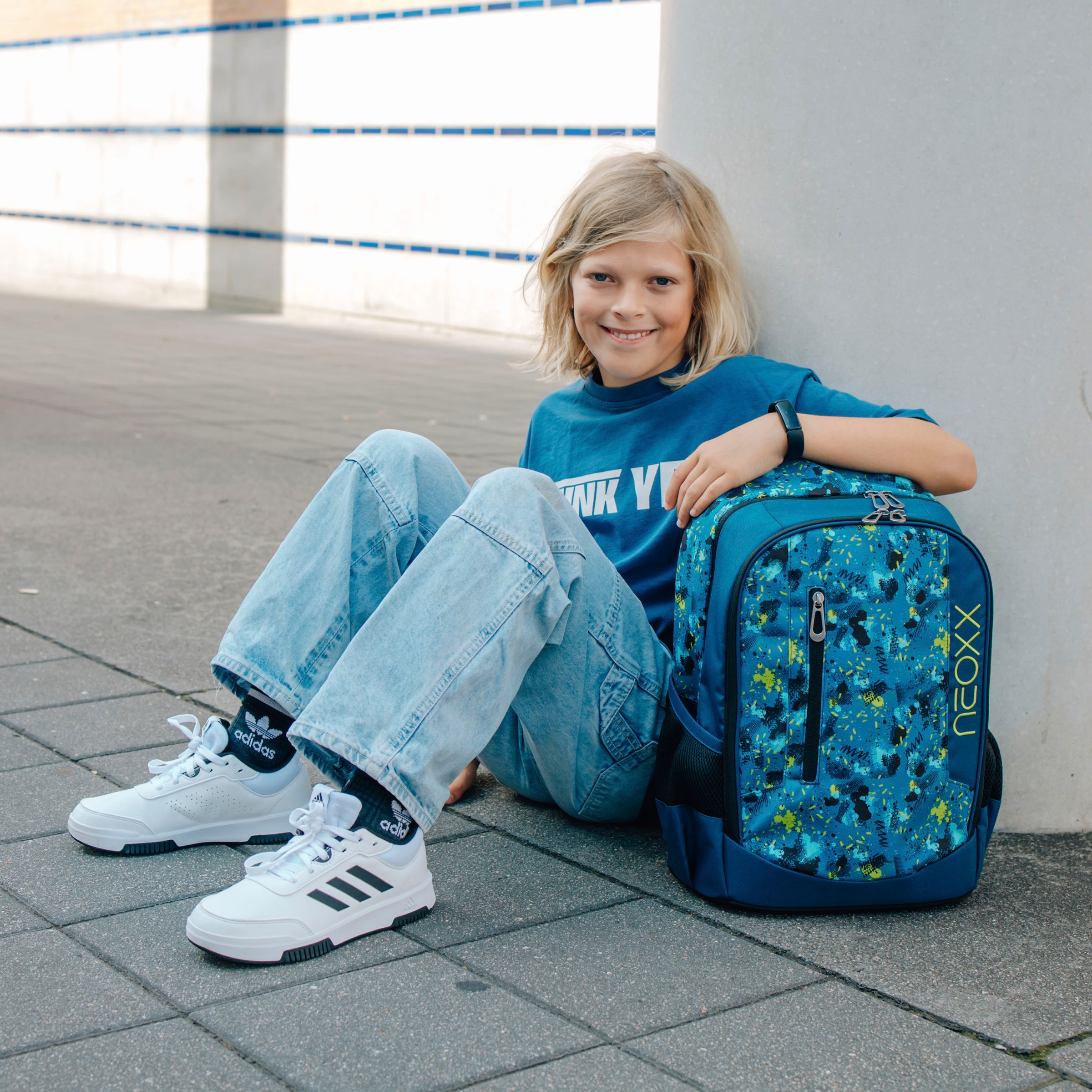 neoxx Schulrucksack »Flow, Petrol Extreme«, teilweise aus recyceltem Material