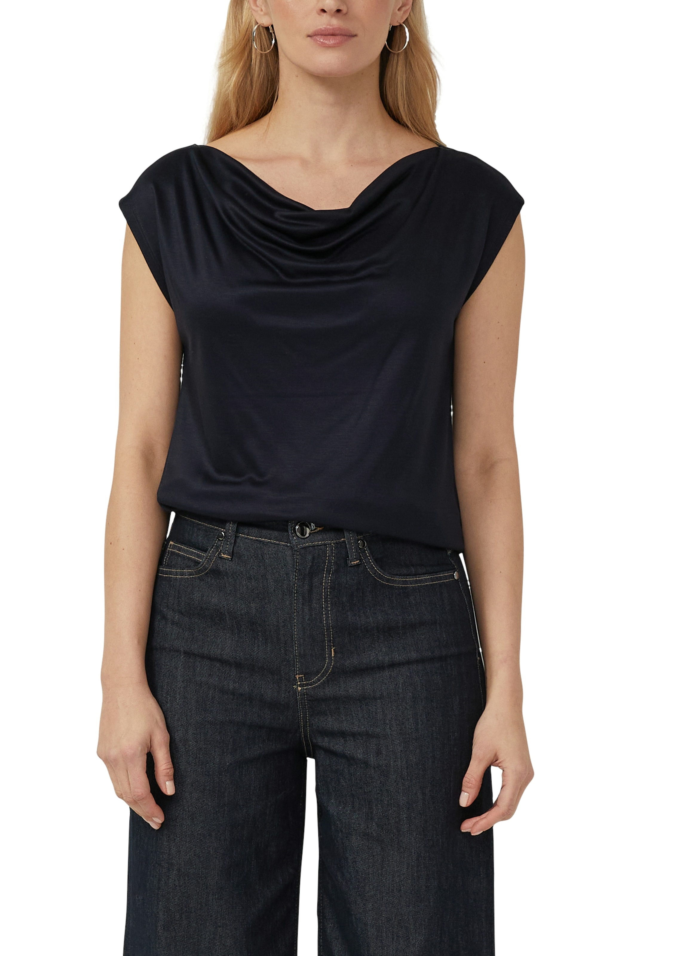 Image of s.Oliver BLACK LABEL Wasserfallshirt mit Wasserfall-Kragen und aus reiner Viskose