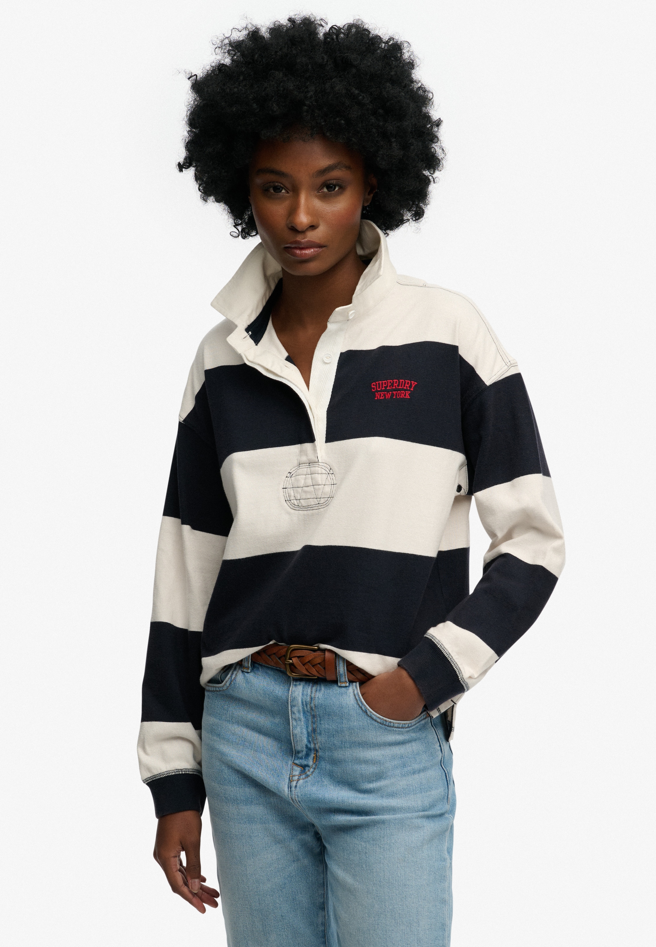 Image of Superdry Langarm-Poloshirt "HERITAGE STRIPE RUGBY TOP"