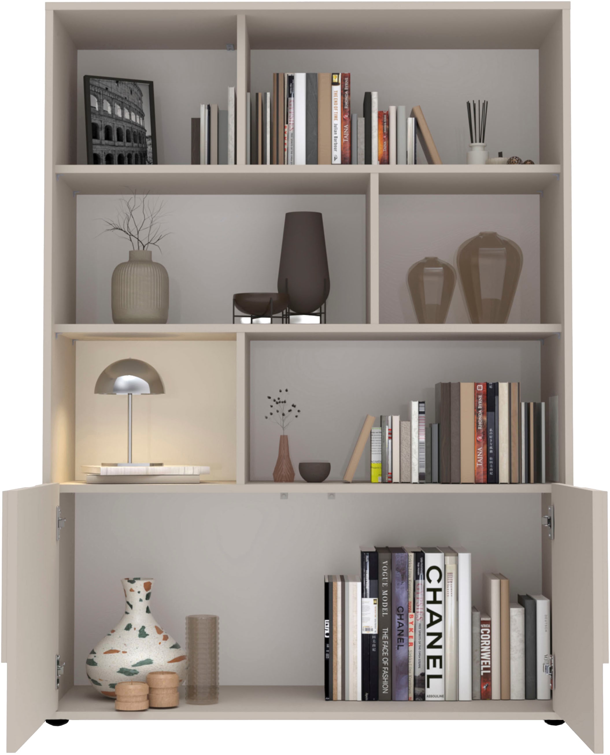 INOSIGN Buffet haut »Stone, H 155/141, B 105 cm, 2 Türen, 6 offene Fächer, Regal-Schrank« 3D-Design, Push-to-open, Stauraum dekorativ & praktisch, Füsse wählbar