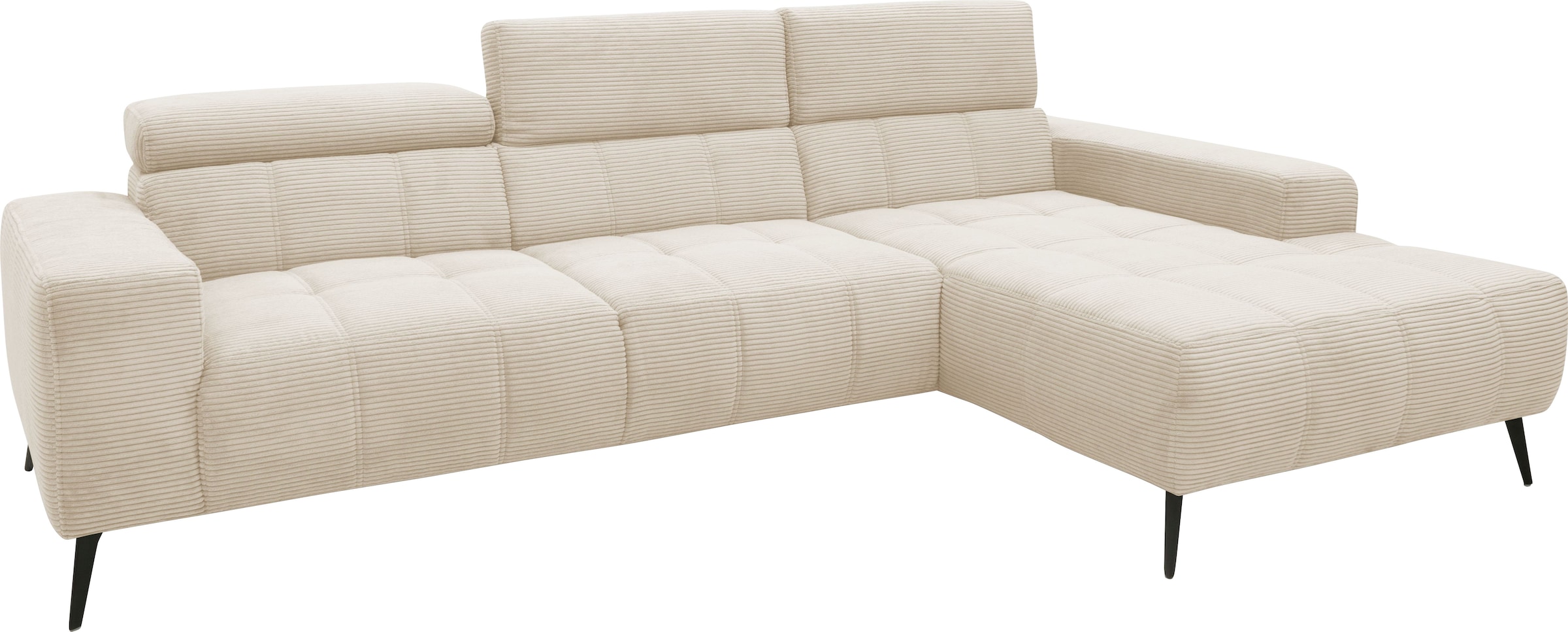 DOMO collection Ecksofa »Trento L-Form, mit Kufenfuss oder Einzelfuss«, wahlweise mit Kopfteilverstellung, Recamiere links/rechts bestellbar