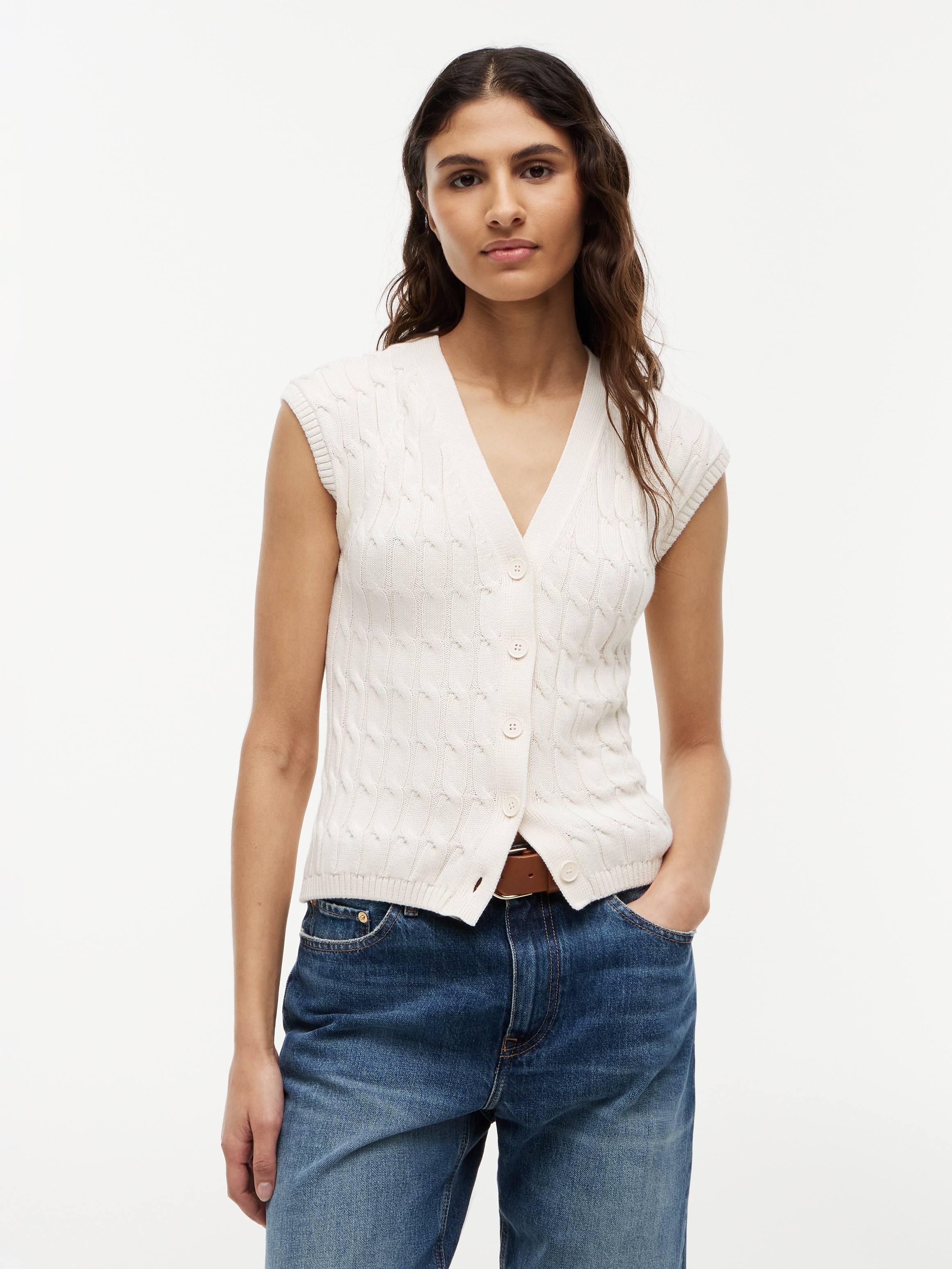 Image of Tommy Hilfiger Strickweste "MID GG CABLE VEST CARDI" Baumwolle, mit Zopfstrickmuster