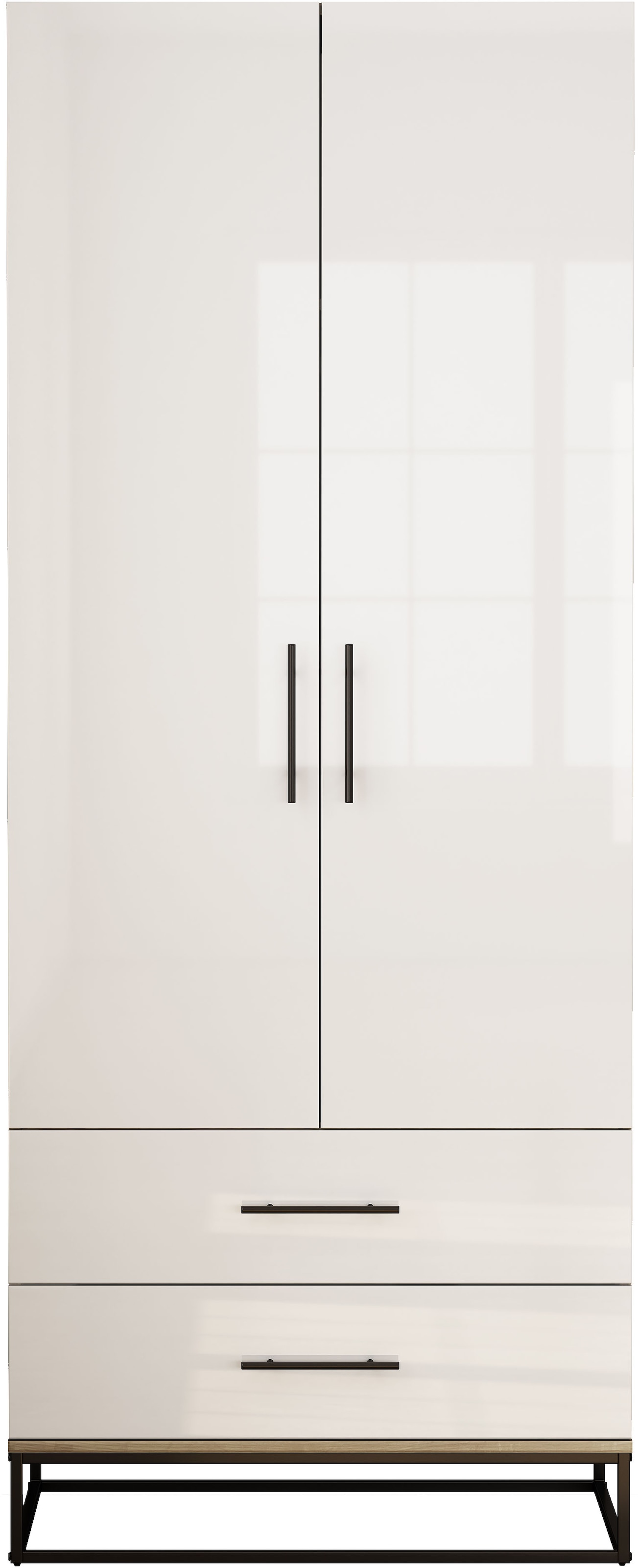 GOODproduct Kleiderschrank »Lucca Schlafzimmerschrank Garderobe hochglanz Bestseller« Hochwertige schwarze Griffe und Kufengestell,  Schlafzimmerschrank mit 2 Türen und 2 Schubladen, Breite 80cm