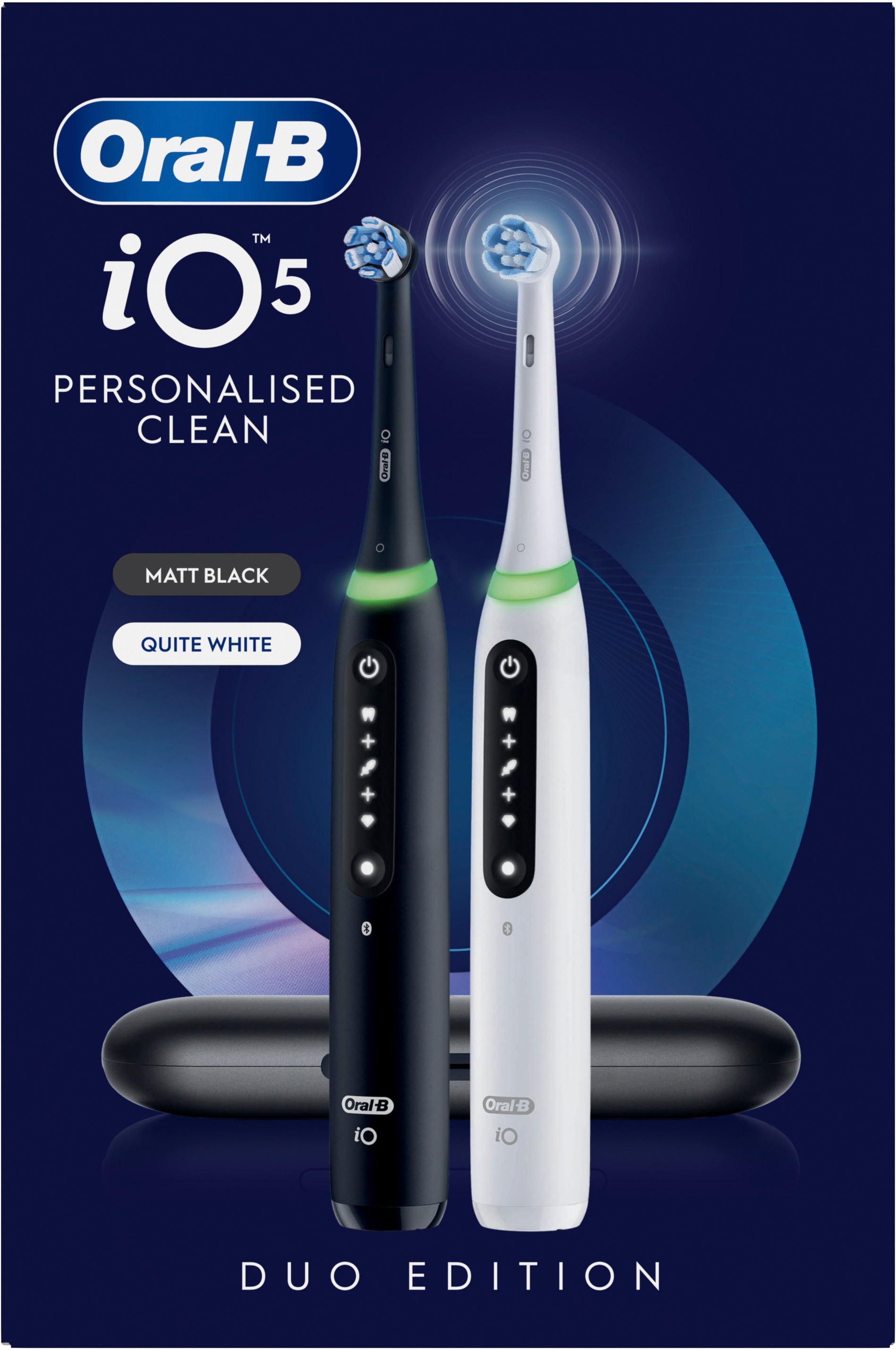 Oral-B Brosse à dents électrique »iO 5 Duopack« 2 cuis Aufsteckbürsten avec technologie magnétique, affichage LED, 5 modes de nettoyage, étui de voyage