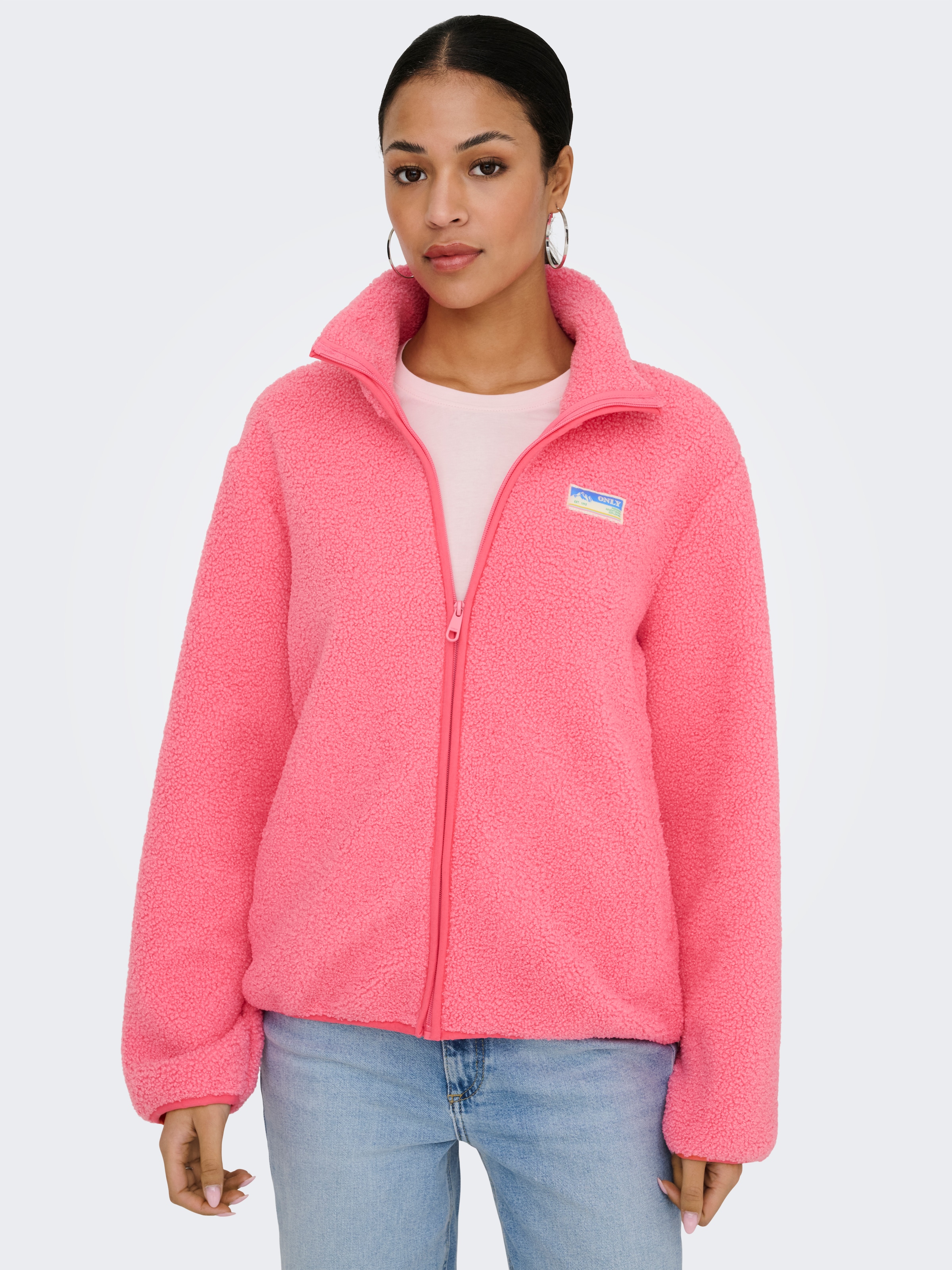 Image of ONLY Plüschjacke "ONLEVA LIFE TEDDY JACKET CC OTW" ohne Kapuze Kunstfaser, Plüsch, Stehkragen