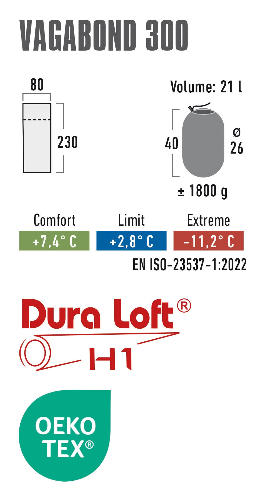 High Peak Deckenschlafsack »Vagabond 300«, Dura Loft H1 Polyester receycelt