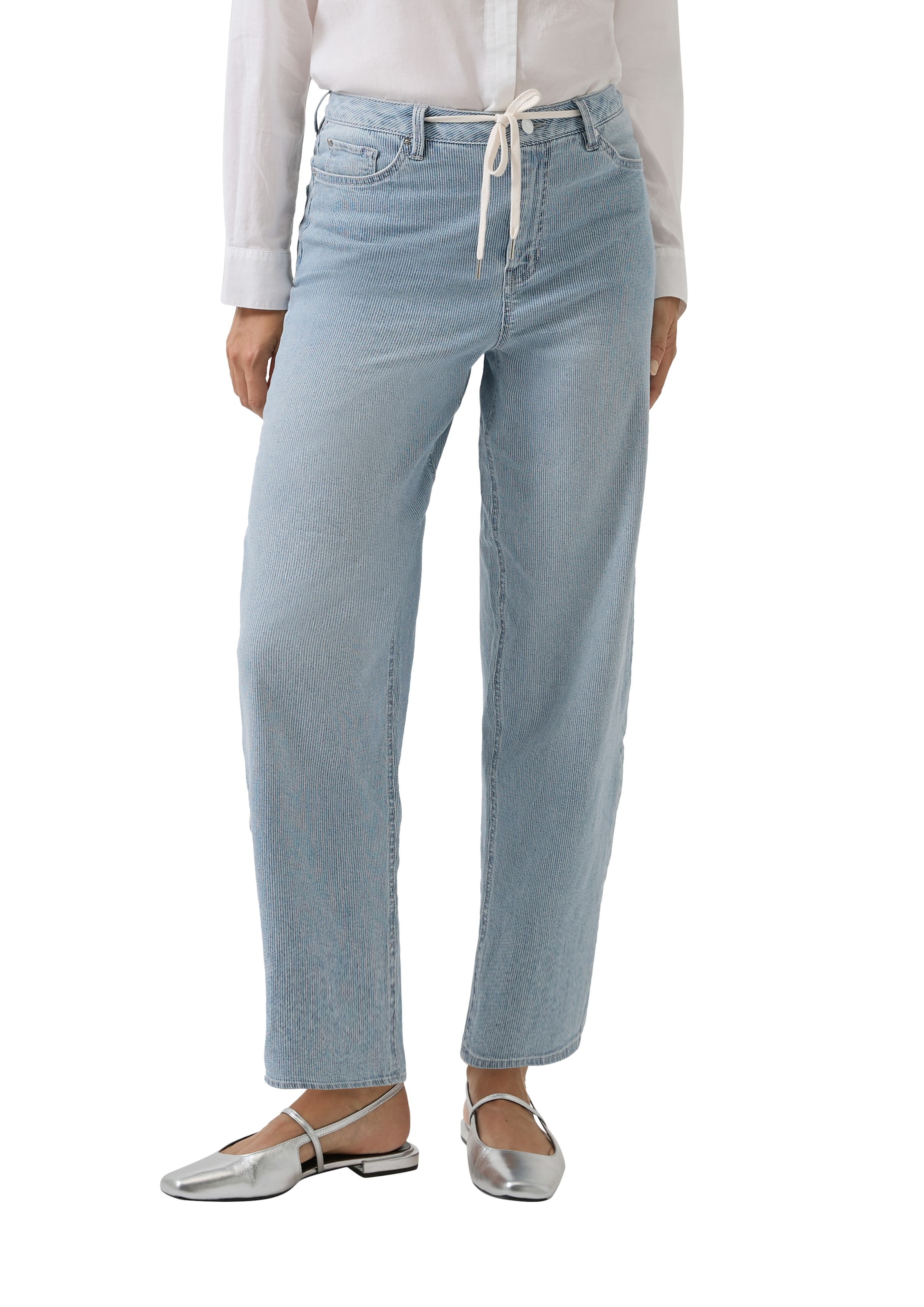 s.Oliver Jeans à 5 poches »Barrel Leg« avec motif à fines rayures et cordon de serrage