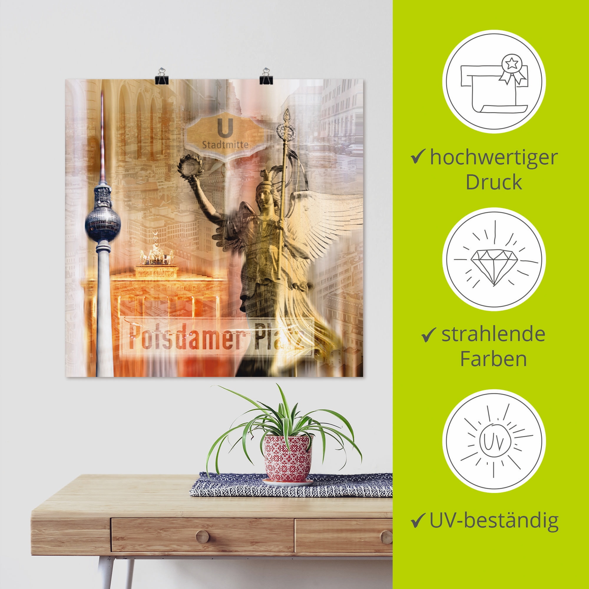 Artland Poster »Berlin Skyline Collage V«, Gebäude, (1 St.), als Leinwandbild, Wandaufkleber oder Poster in versch. Grössen