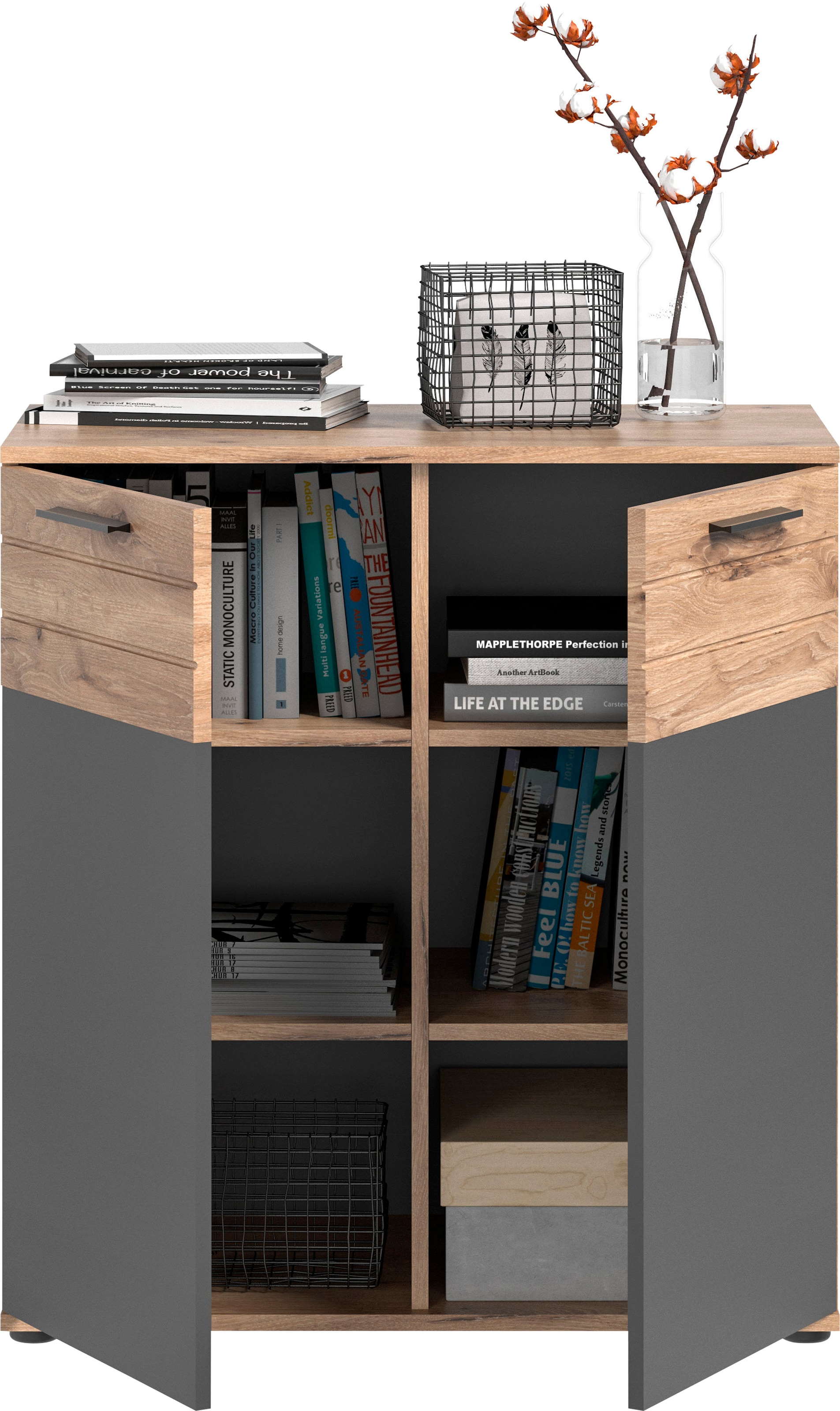 INOSIGN Sideboard »Riga, Breite 90 cm, 2 Türen mit Softclose, 4 Einlegeböden, 6 Fächer«, hochwertige Rillenfräsung, Schuhkommode, Kommode, Anrichte, Schrank