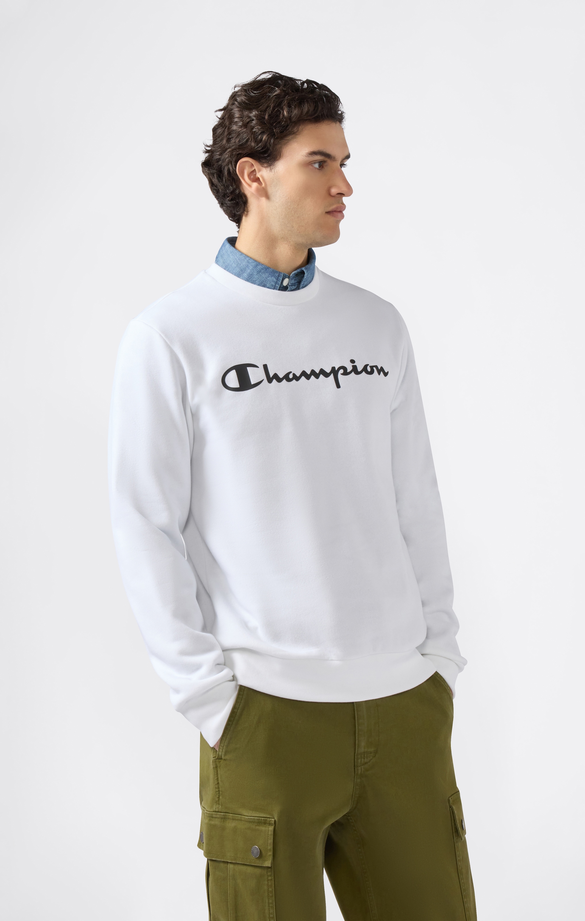 Image of Champion Kapuzensweatshirt "BASICS Fleece Crewneck Sweatshirt Large Logo"