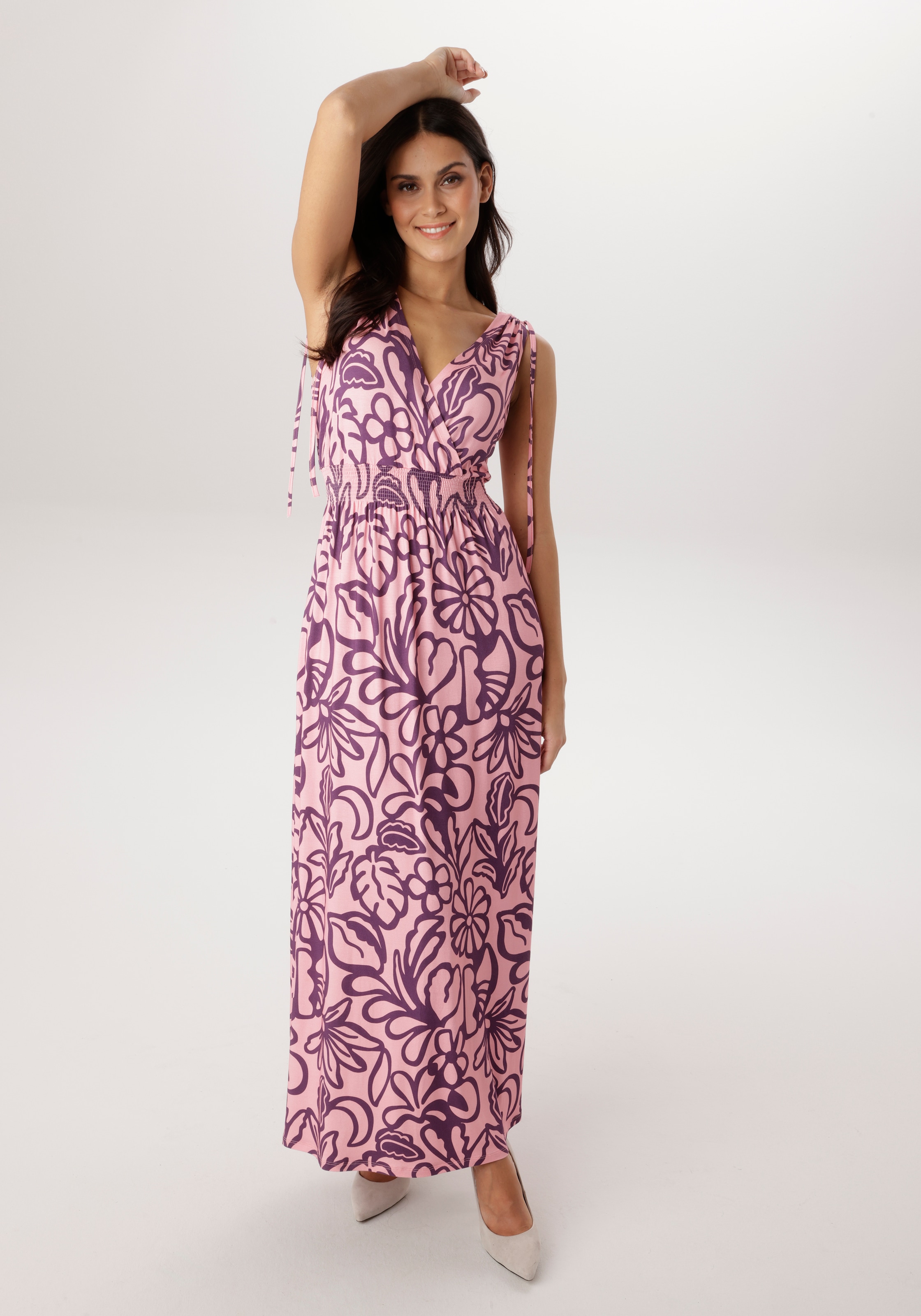 Aniston SELECTED Sommerkleid mit breiten Trägern zum Raffen - NEUE KOLLEKTION