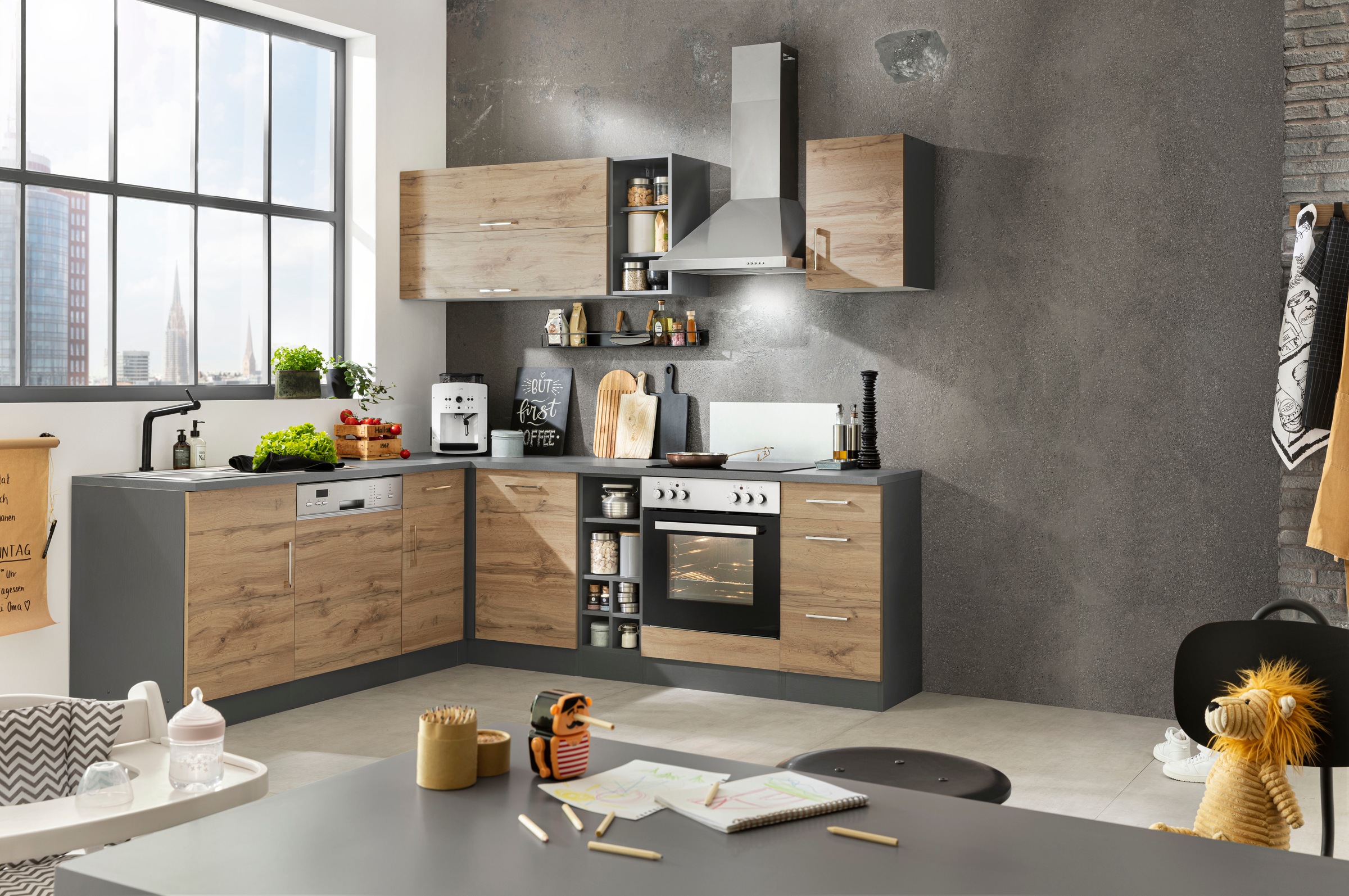 KOCHSTATION Cuisine d'angle »KS-Colmar« sans appareils électriques, largeur réglable 210/240 cm