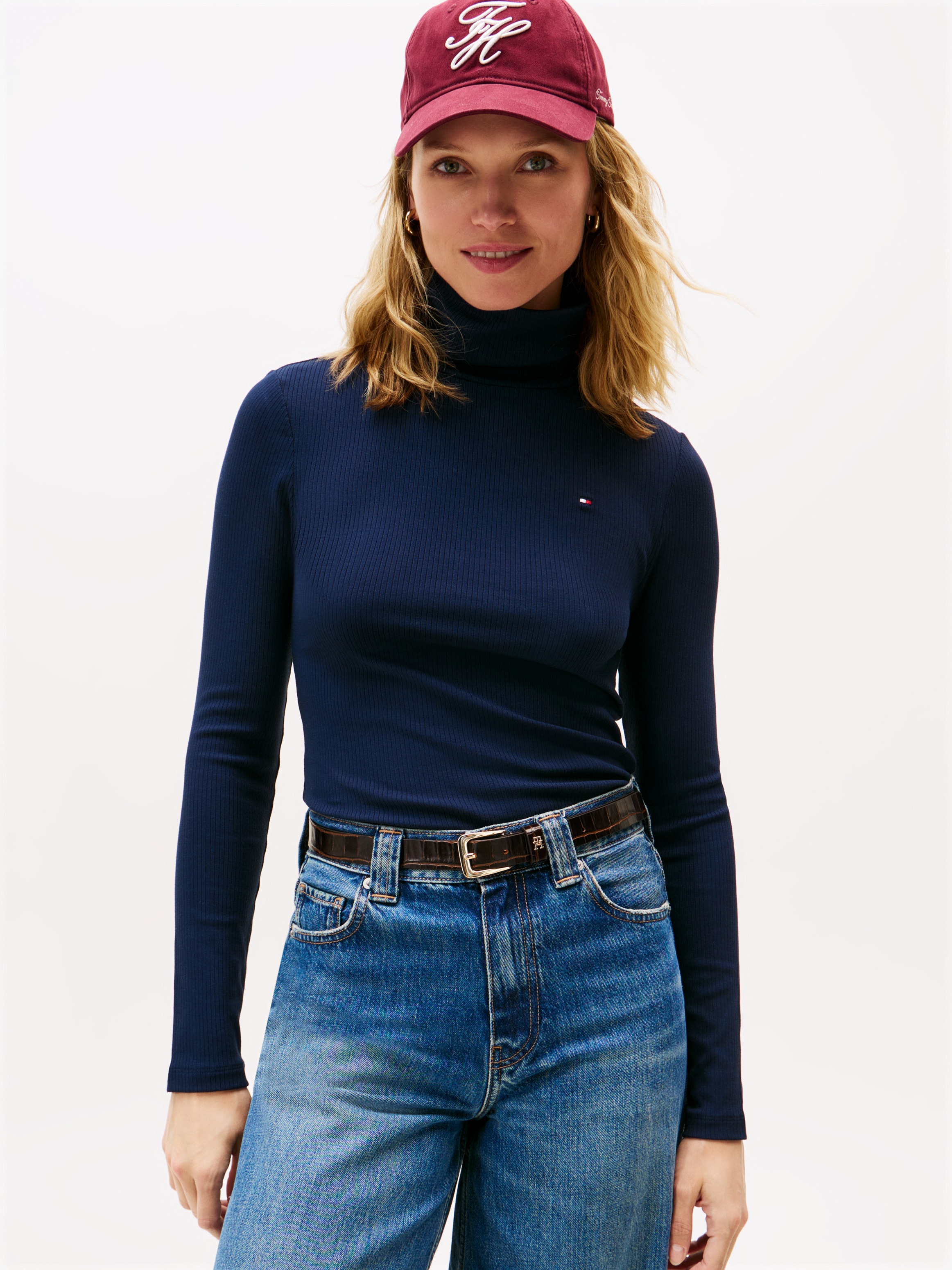 Image of Tommy Hilfiger Langarmshirt "SLIM 5X2 RIB ROLL-NK LS" in gerippter Struktur