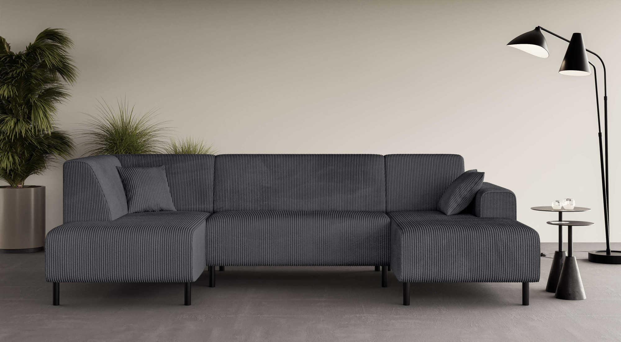 Image of Home affaire Wohnlandschaft "ARROS U-Form mit Wellenunterfederung, Masse B/T/H: 300/163/81 cm" incl. Zierkissen, mit Recamiere links/rechts bestellbar, auch in Cord