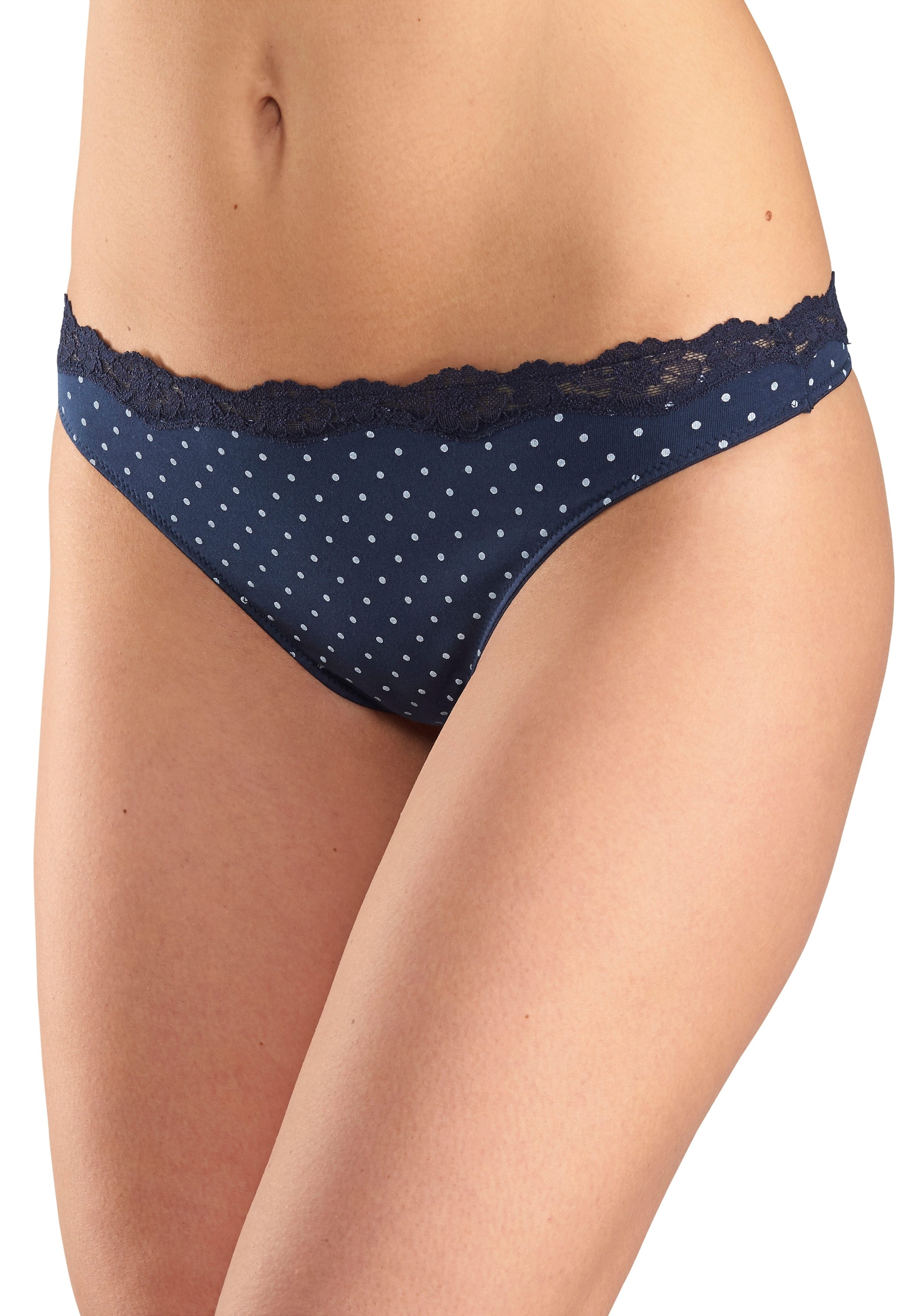 LASCANA String, (3er-Pack), aus elastischer Baumwolle mit zarter Spitze
