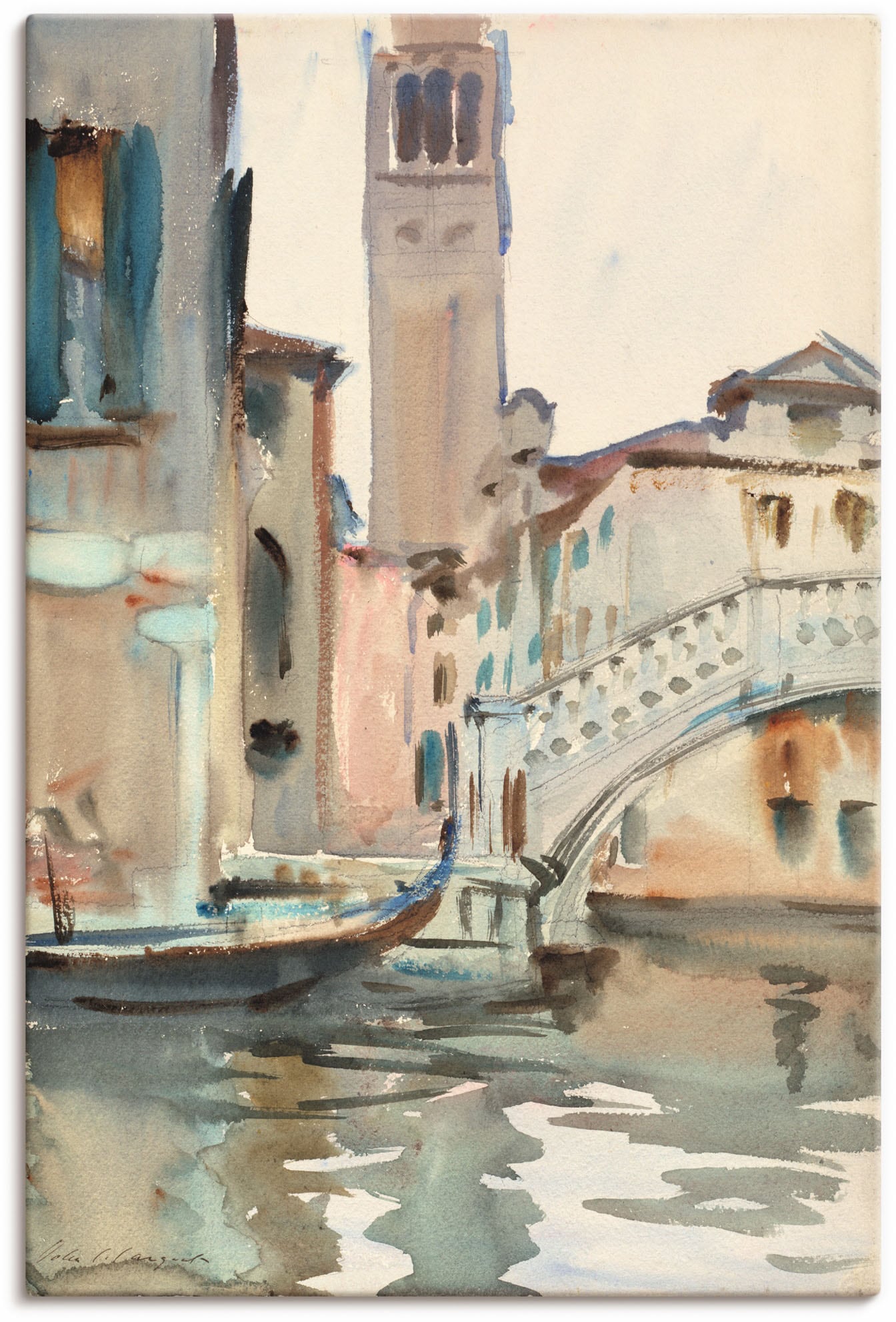 Image of Artland Leinwandbild "Eine Brücke und Campanile, Venedig." Venedig 1 Stk. tlg. auf Holzrahmen gespannt