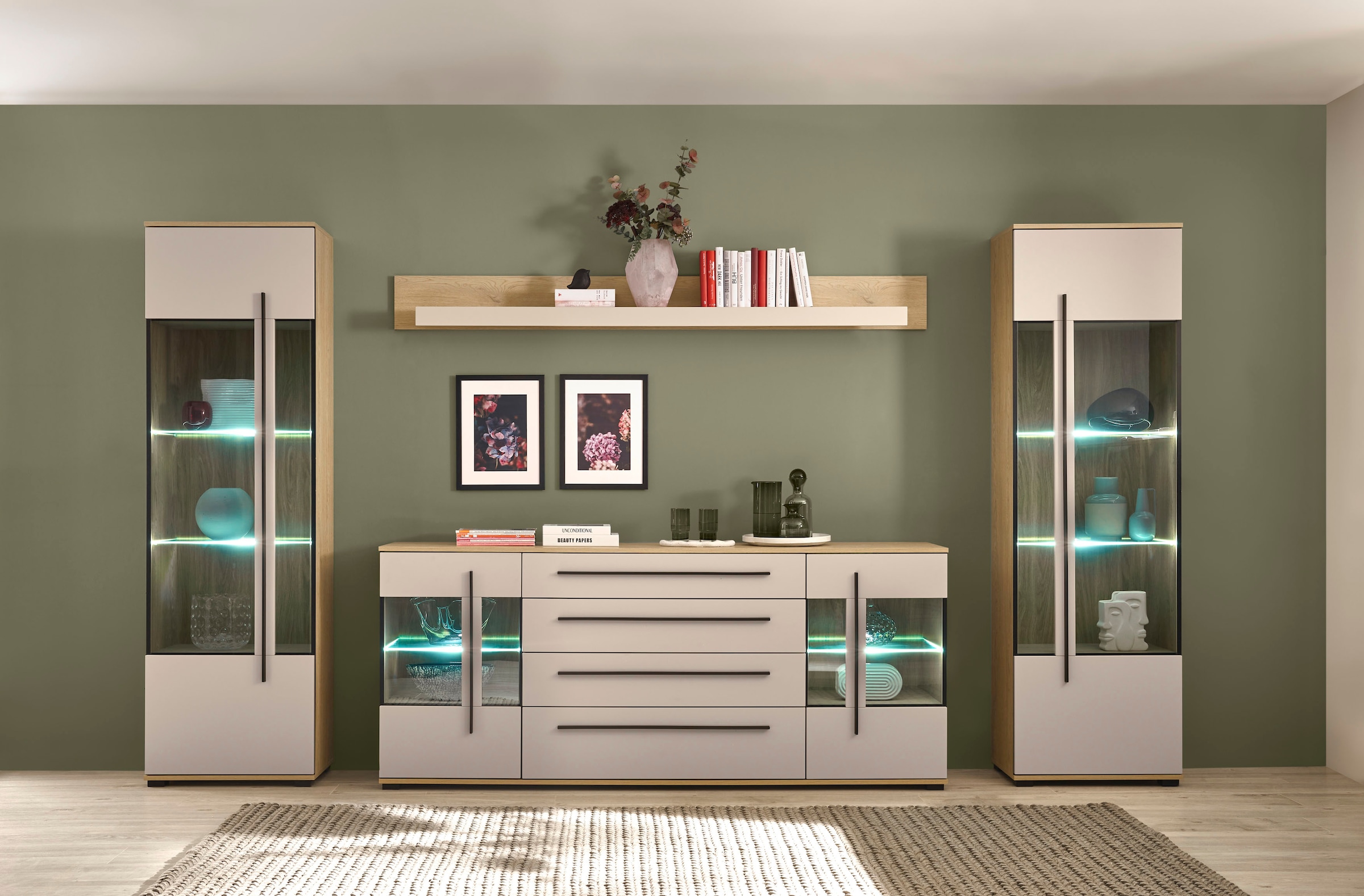 Home affaire Meuble mural »Cantara, Anbauwand, Wohnzimmer-Set, in Eiche Evoke, Weiss oder Kaschmir« Ensemble, 