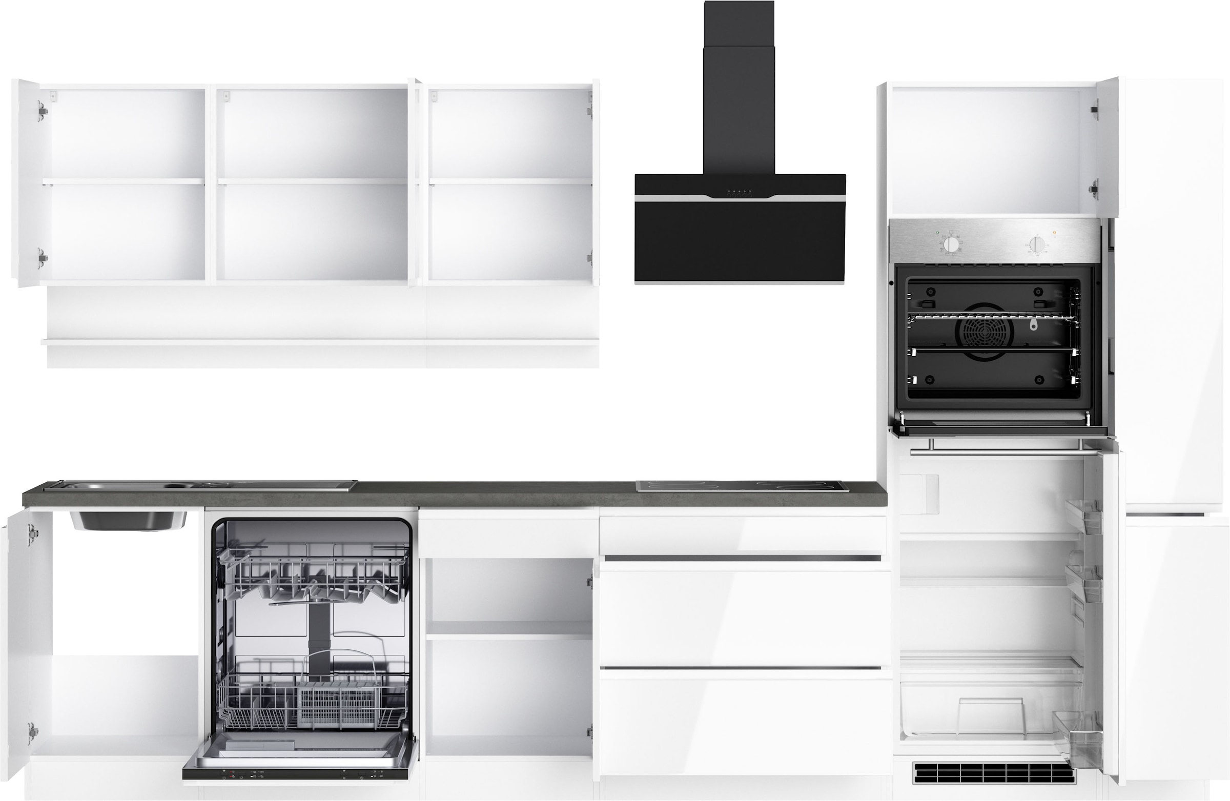 KOCHSTATION Kitchenette »KS-Virginia,neu in verbesserter Ausführung« plan de travail épaisseur 38 mm, rangement, fermeture douce,  largeur 330 cm, soft-close, sans appareils électriques