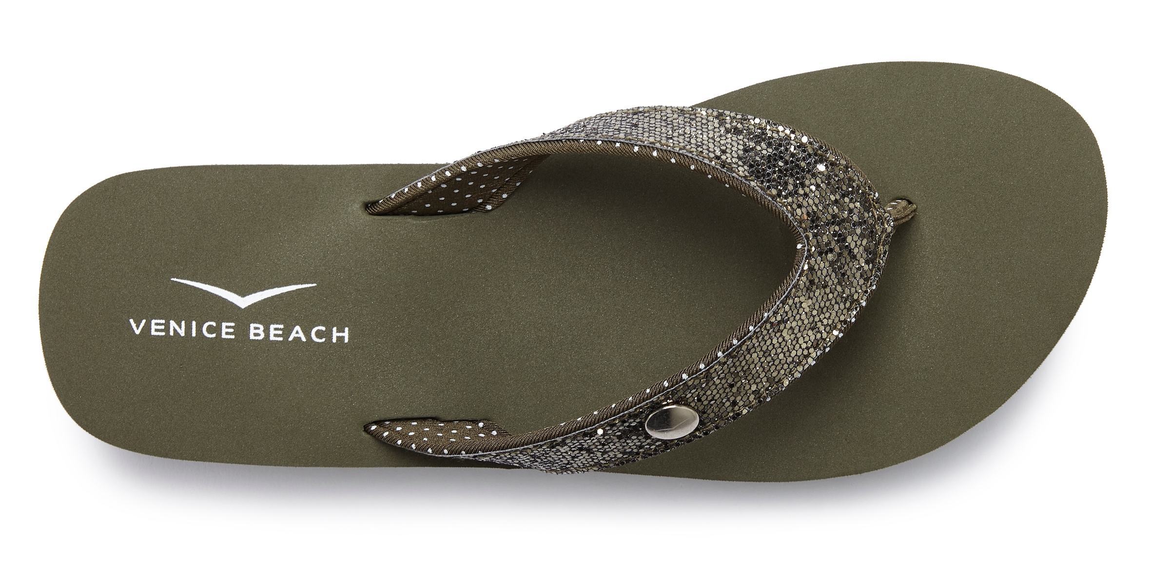 Venice Beach Badezehentrenner, Sandale, Pantolette, Badeschuh ultraleicht mit Glitzerband VEGAN