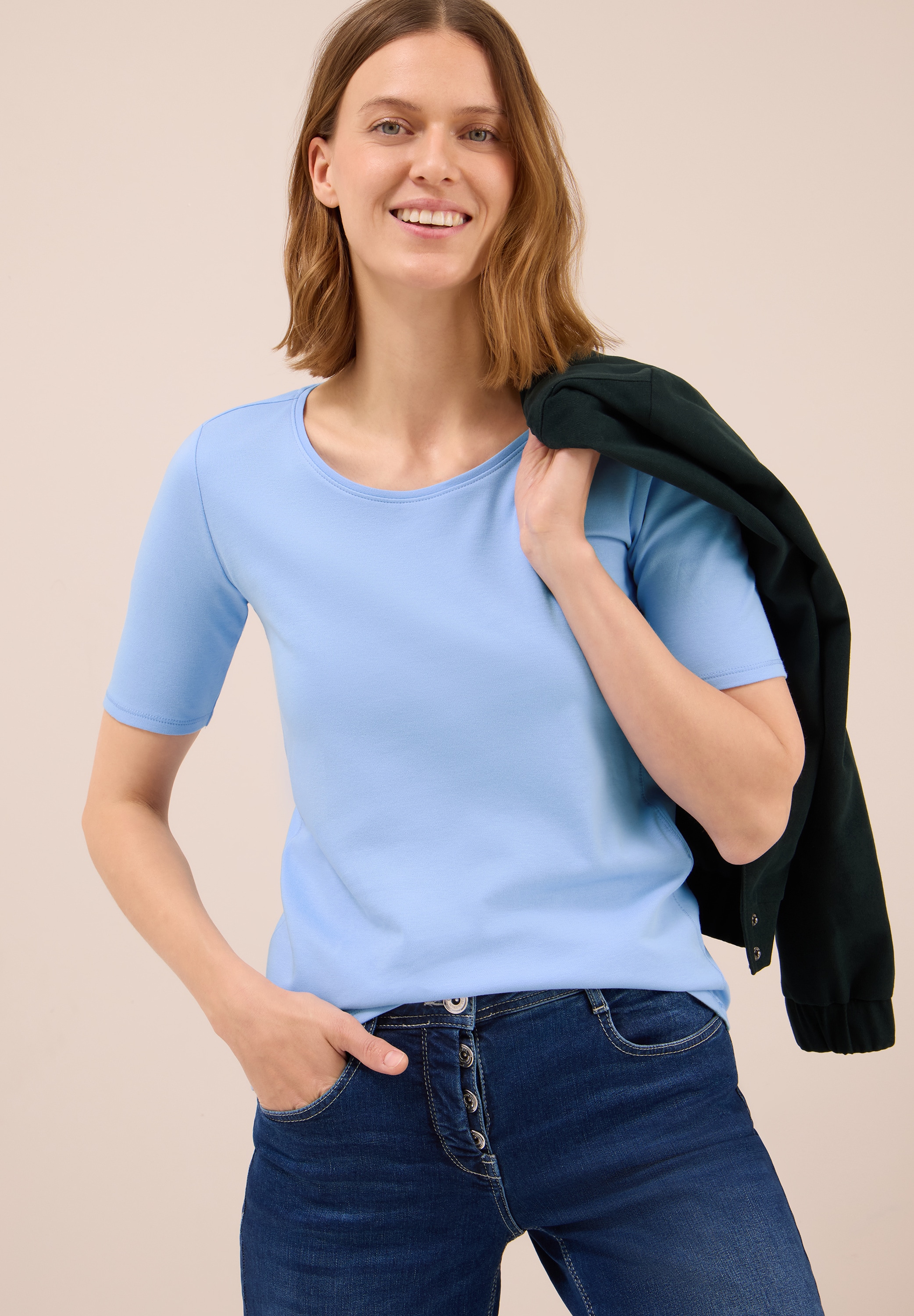 Cecil Rundhalsshirt »Style Lena« mit Halbärmeln