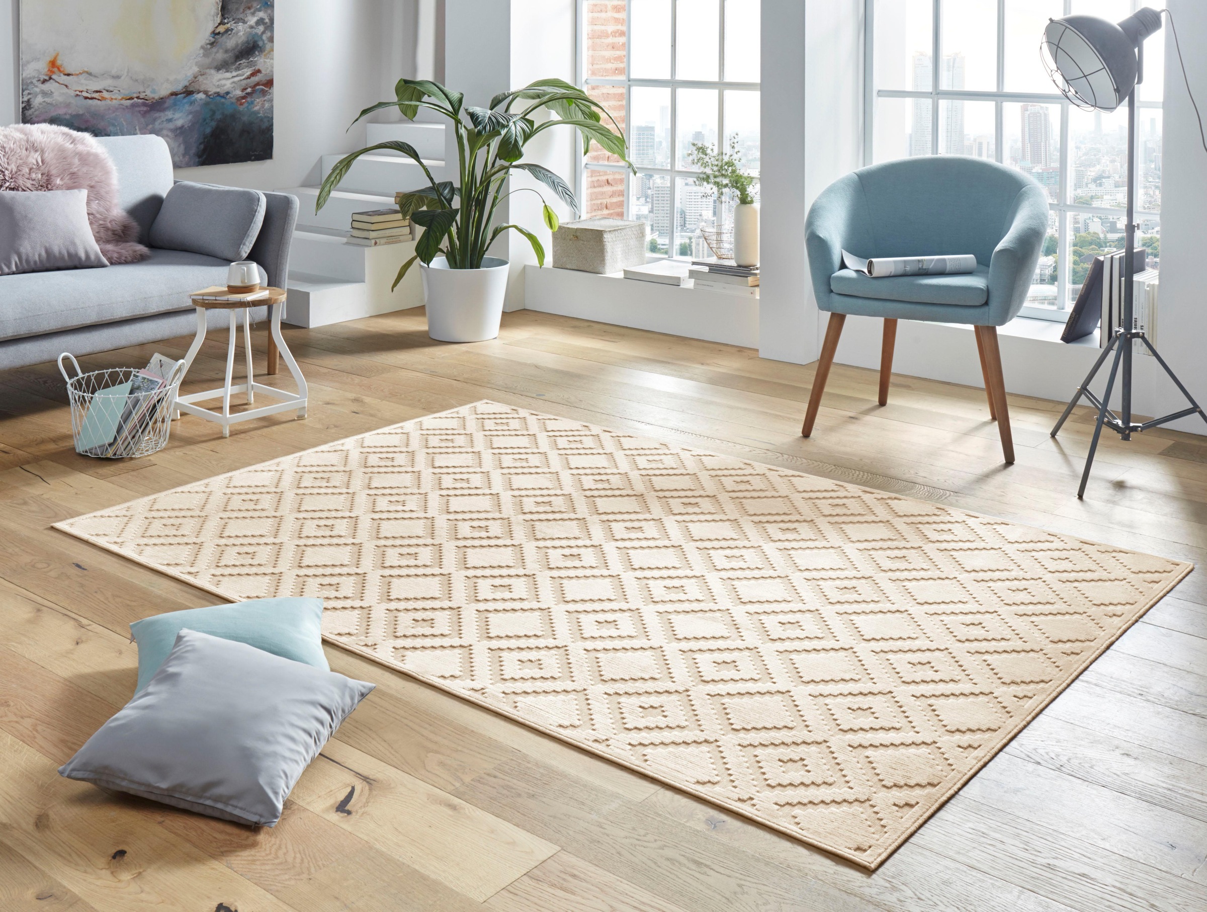 HANSE Home Teppich »Iris«, rechteckig, 4 mm Höhe, Viskose Glanz, Hoch-Tief Struktur, Robust, Pflegeleicht, Relief Optik