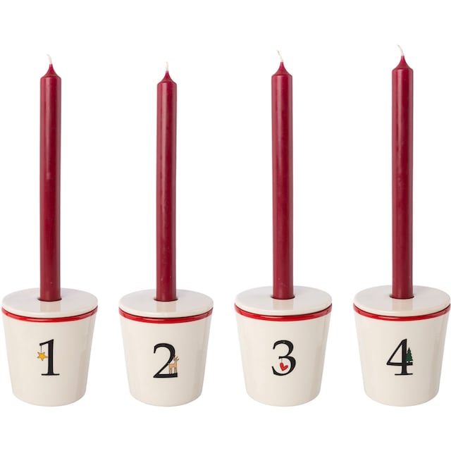 Creativ deco Kerzenhalter »Stabkerzenhalter für die Adventszeit,  Weihnachtsdeko«, (Set, 4 St.), Becher aus Keramik mit Cover 1 bis 4, Höhe  ca. 10 cm bequem kaufen