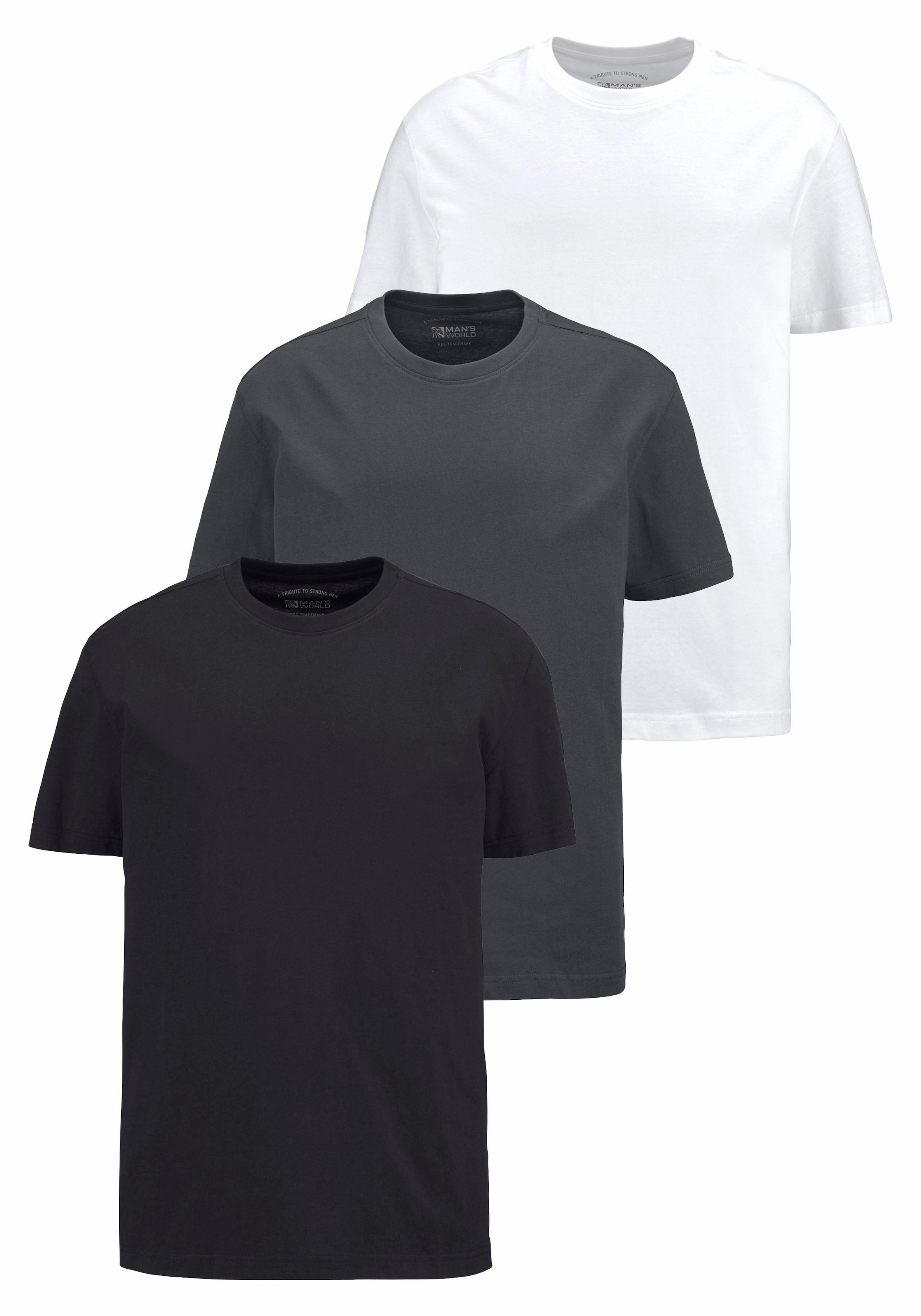 Image of Mans World Rundhalsshirt 3er-Pack, Kurzarm, normale Passform, aus Baumwolle, im 3er-Pack