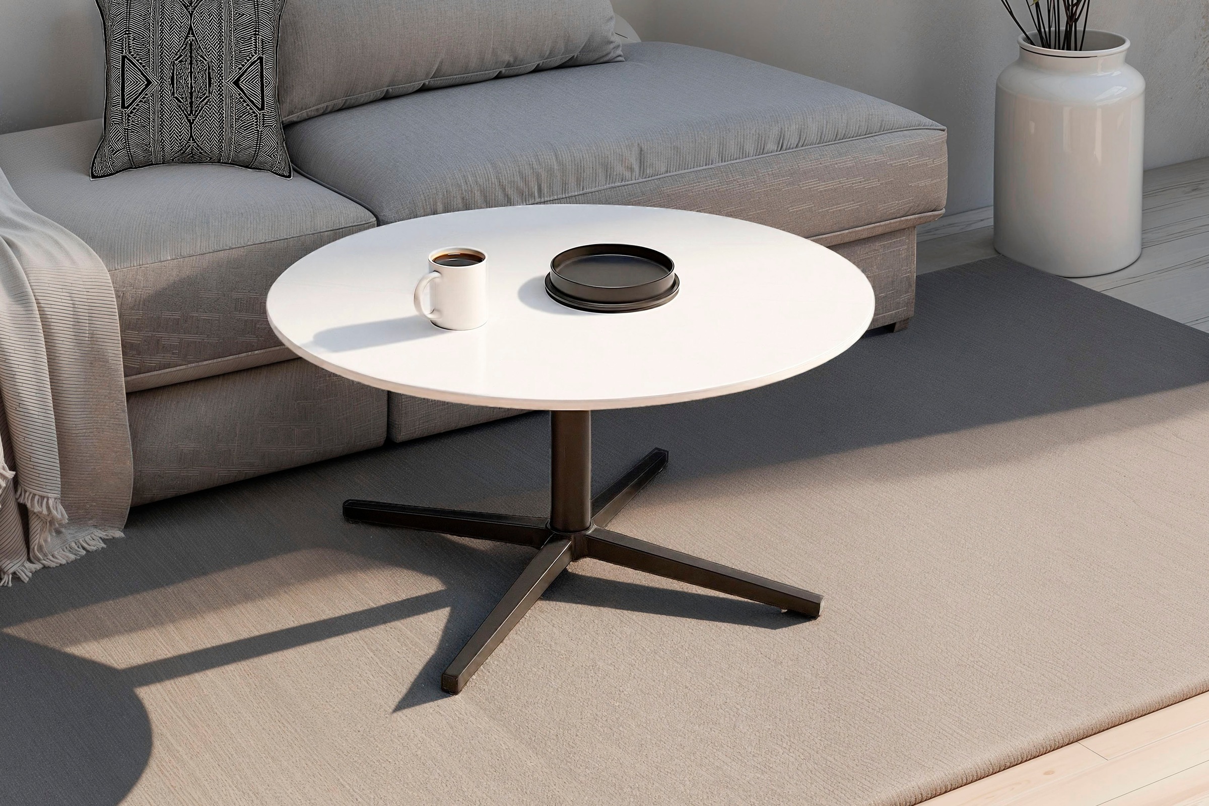 byLIVING Couchtisch "Cup" 1 Stk. tlg. modernes, rundes Design in Keramikoptik mit Kreuzgestell, 70cm